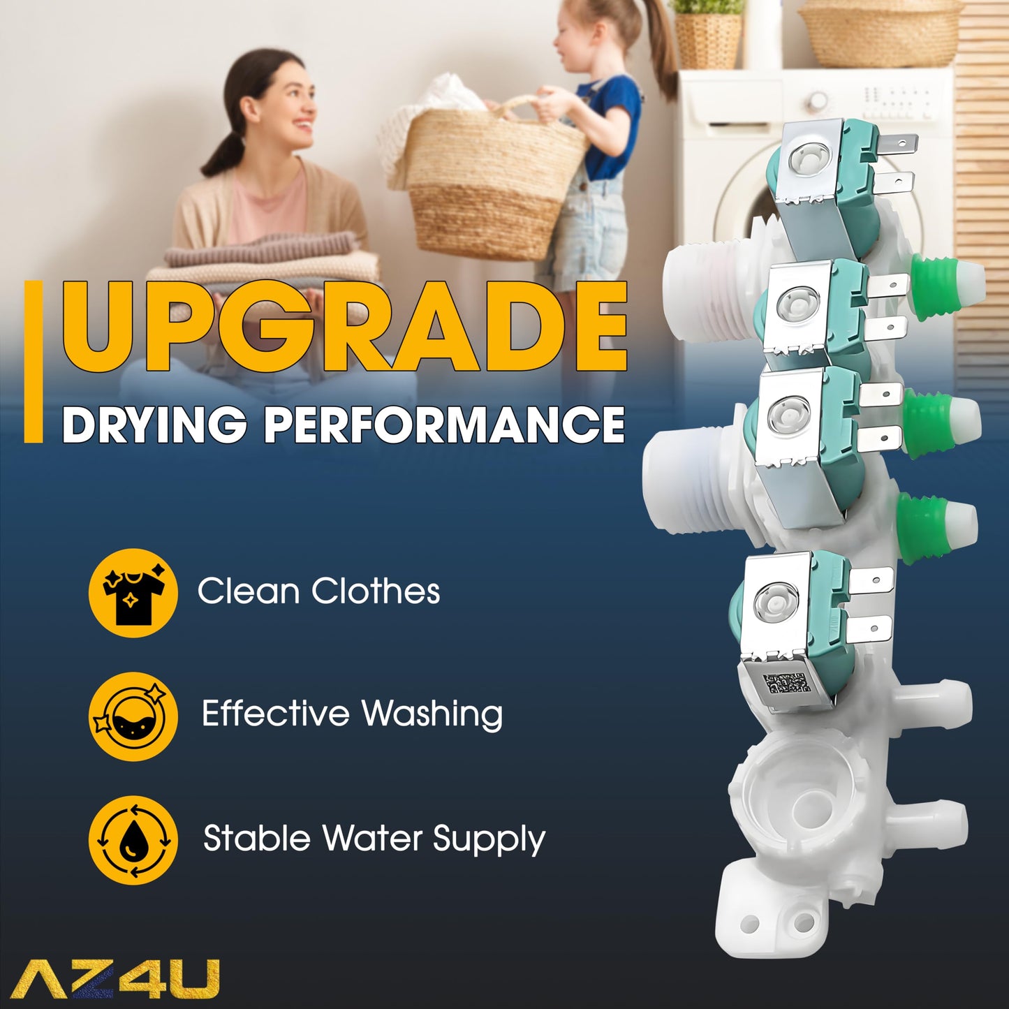 AZ4U Washer Water Inlet Valve Replaces For Samsung WA45H7000AW/A2 WA400PJHDWR/AA WA45M7050AW/A4 WA40J3000AW/A2 WA50R5200AW WA50R5400AV WA422PRHDWR/AA WA45H7000AP/A2 WA45H7000AW/AA WA45M7050AW Top Load