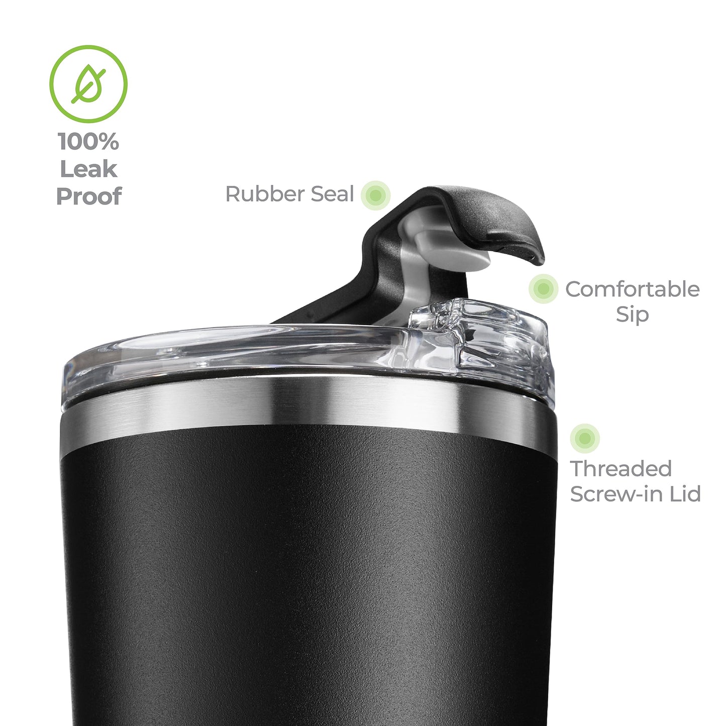 SIPX™ 16 oz Insulated Coffee Tumbler with Leakproof Lid – Stainless Steel, Vacuum Insulated – Keeps Drinks Hot or Cold for Hours – Cupholder Friendly Travel Mug – Black