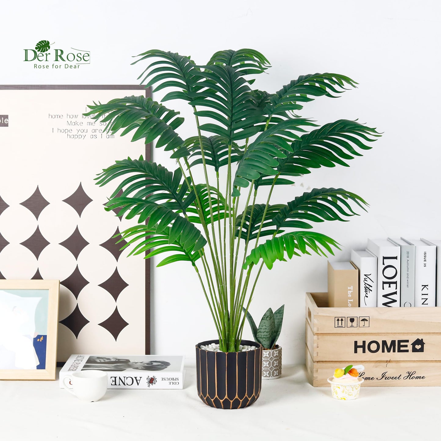 Der Rose Fake Palm Tree Large Artificial Potted Monstera Plants Indoor for Home Porch Patio Living Room Bathroom Outdoor Decor