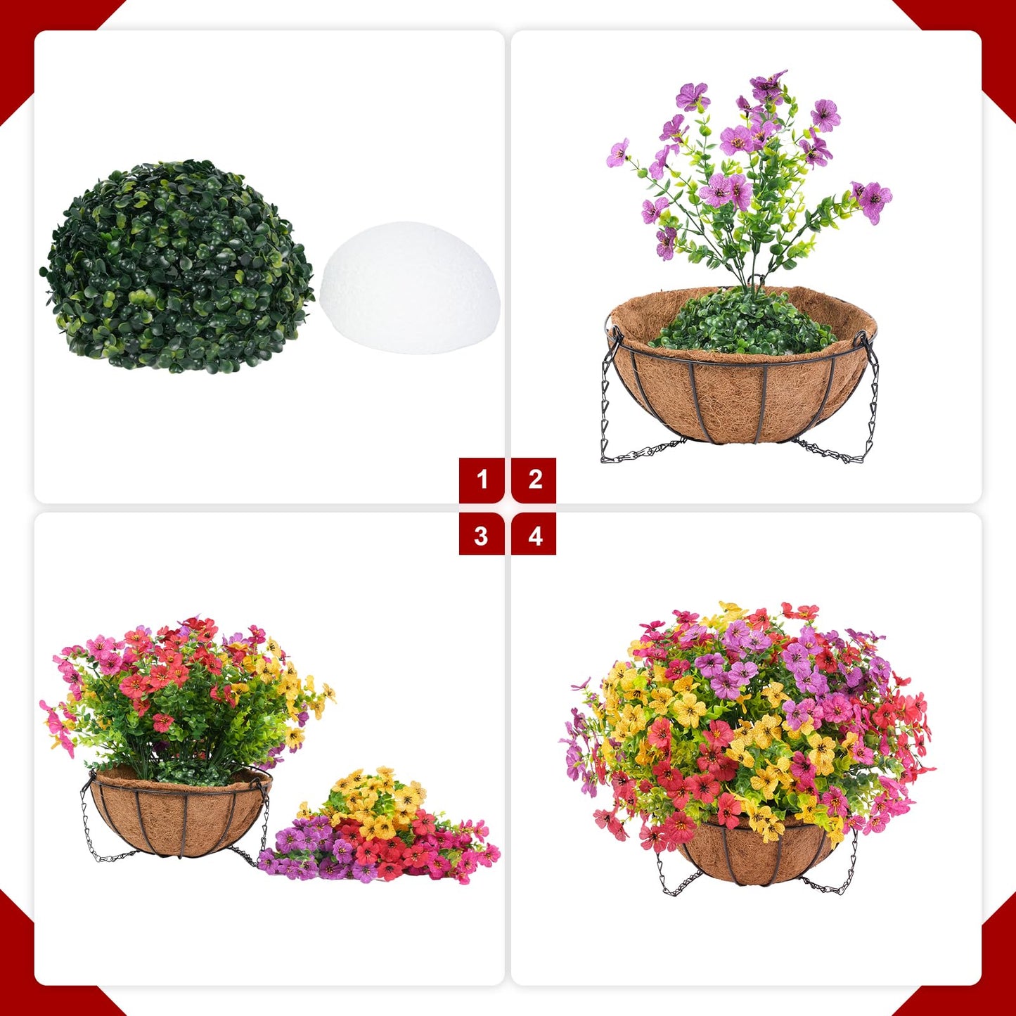 Stymedeca 2 Set Artificial Flowers Faux Hanging Plants Basket for Spring Summer Outdoor Outside Decoration, Fake Silk UV Sun Resistant Daisy Eucalyptus for Porch Home Patio Balcony Yard Decor