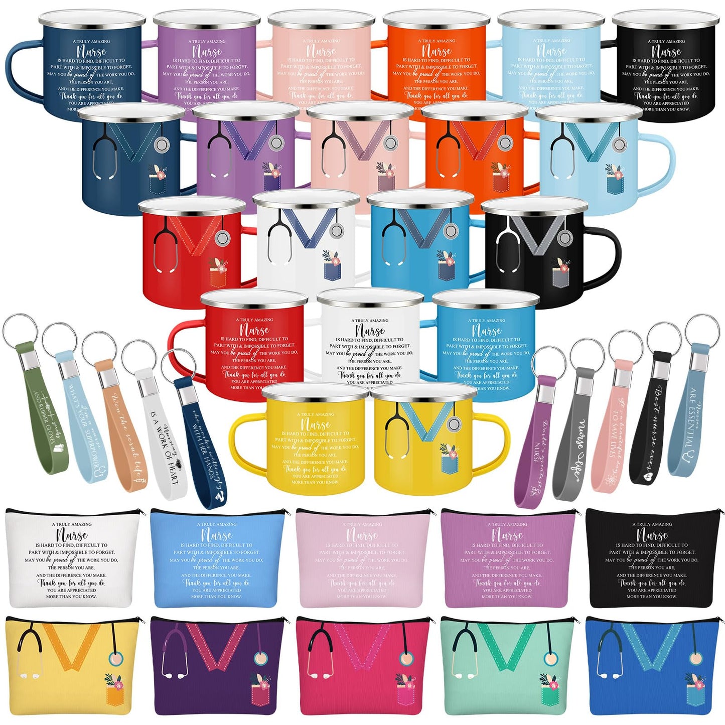 Hushee Nurse Gift CNA Week 2026 Appreciation Gift Include 12 Oz Enamel Mug Stethoscope Sign Designs Makeup Bag Silicone Keychain for Nursing Medical Assistant Thank You Stuffer(30 Pcs,Classic)