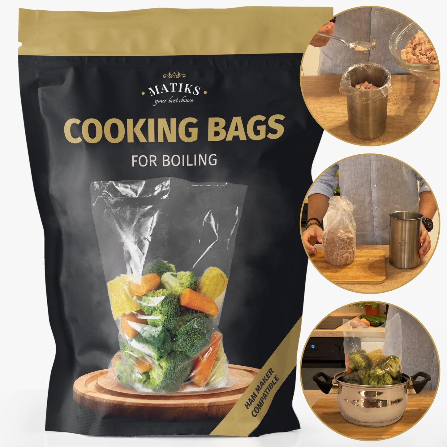 Deli Meat Press Bags for Ham Maker, Cold Cut Meat Press Cooking Bags, Boil Safe Liners for Seafood, Vegetables, BPA-Free Freezer Safe, Heat Resistant, Leakproof, 8 x 14 Inch, 40 Pack