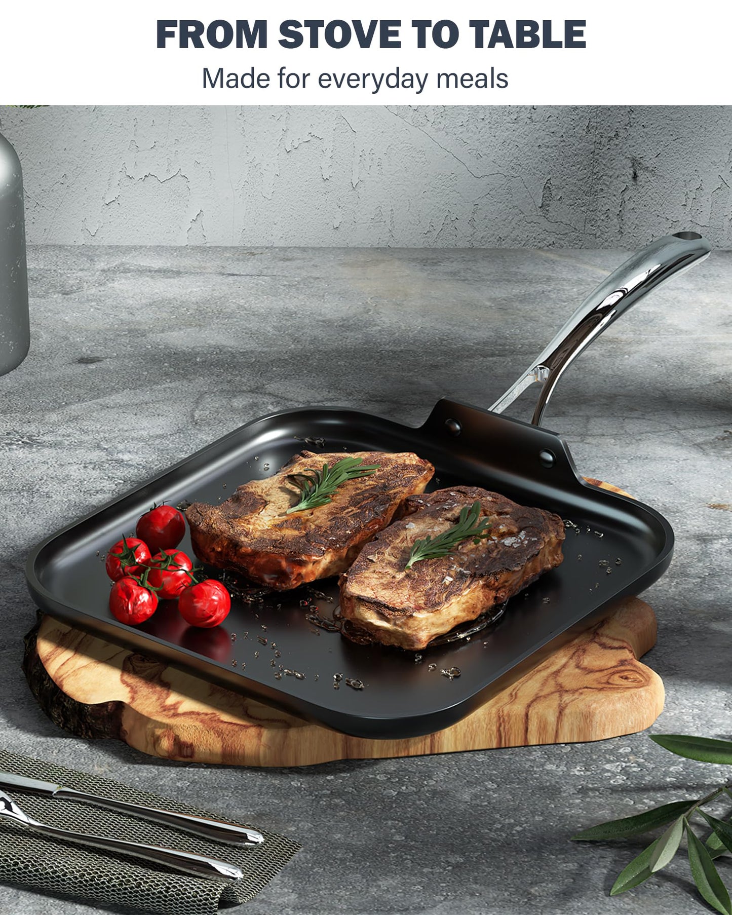 Cooks Standard Classic Nonstick Square Griddle Pan, Hard Anodized Cookware Griddle Pan, Heat-resistant Handle, Not Induction ,11 x 11-Inch, Black
