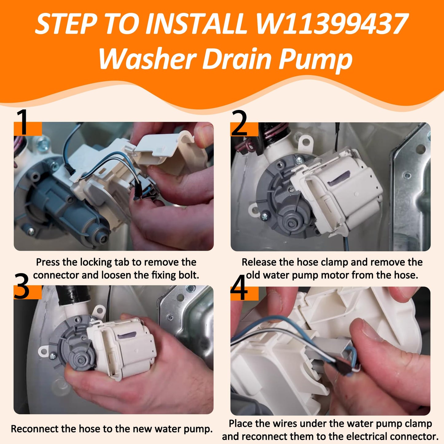 WTW5057LW0 WTW5105HC2 B25-3A04 W11399437 W11259498 Washer Drain Pump Replaces 4961028 AP6974144 PS12731241 EAP12731241 Fit for May-tag Whirl-pool Washing Machines