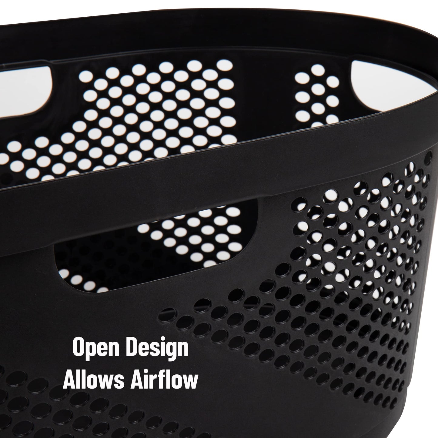 Mind Reader 40L Ventilated Laundry Baskets, Lightweight Clothes Hamper with Cutout Handles for Bathrooms and Closets, Plastic, Set of 2, Black