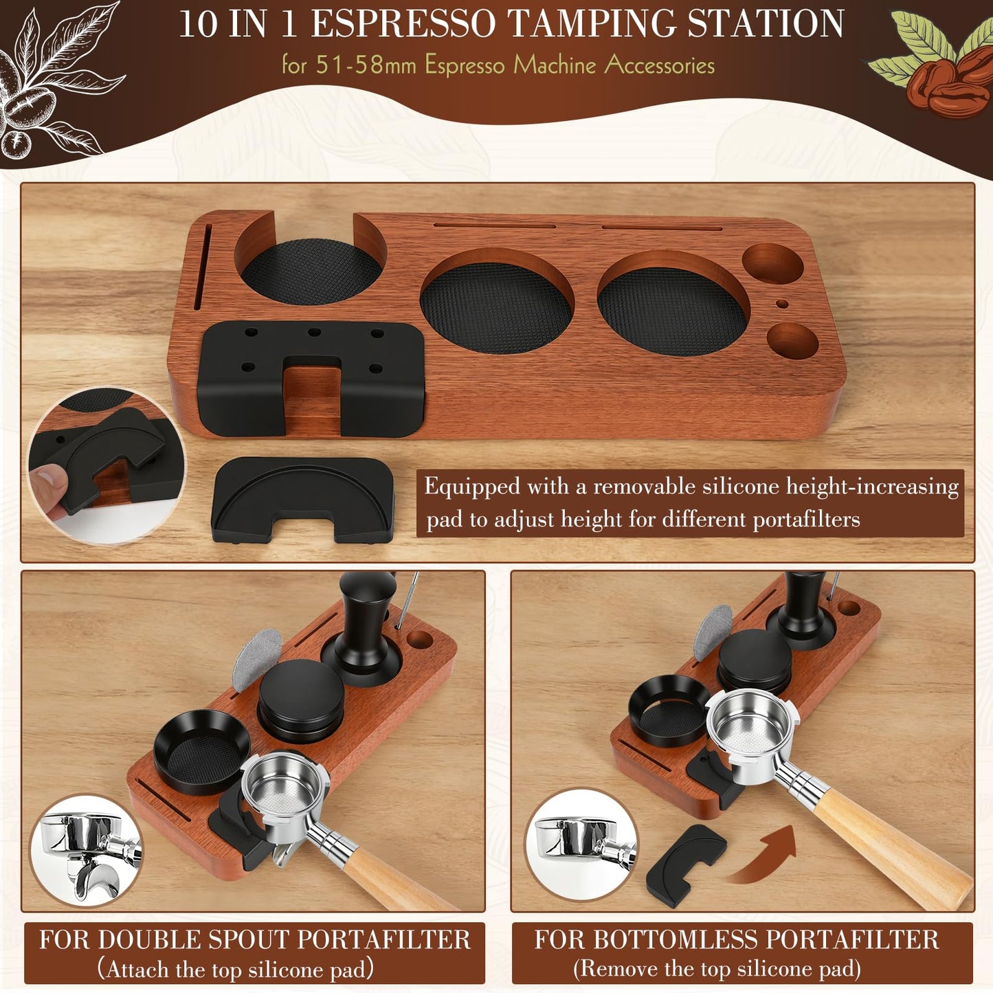 Y-Step 8 Pcs Espresso Accessories Kit, 51mm Espresso Tamper Kit Espresso Tools Barista Kit & Espresso Tamping Station, with 51mm Coffee Tamper, Distributor, WDT Tool, Dosing Funnel, Puck Screen, Brush