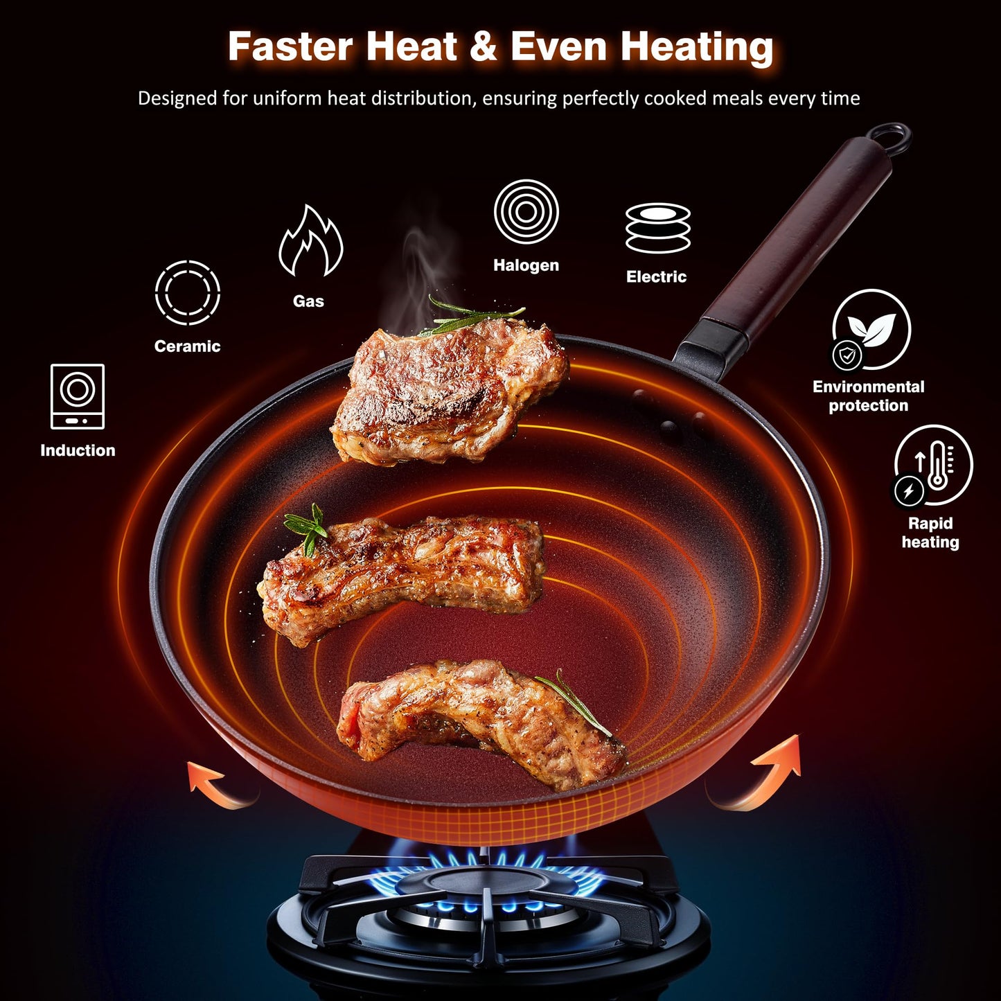 Teewe Carbon Steel Wok -13 Inch Woks & Stir-fry Pans Nonstick, Wok Pan with Glass Lid Spatula and Dish Brush: Pre-Seasoned Flat Bottom Chinese Wok for Induction, Electric, Gas, All Stoves