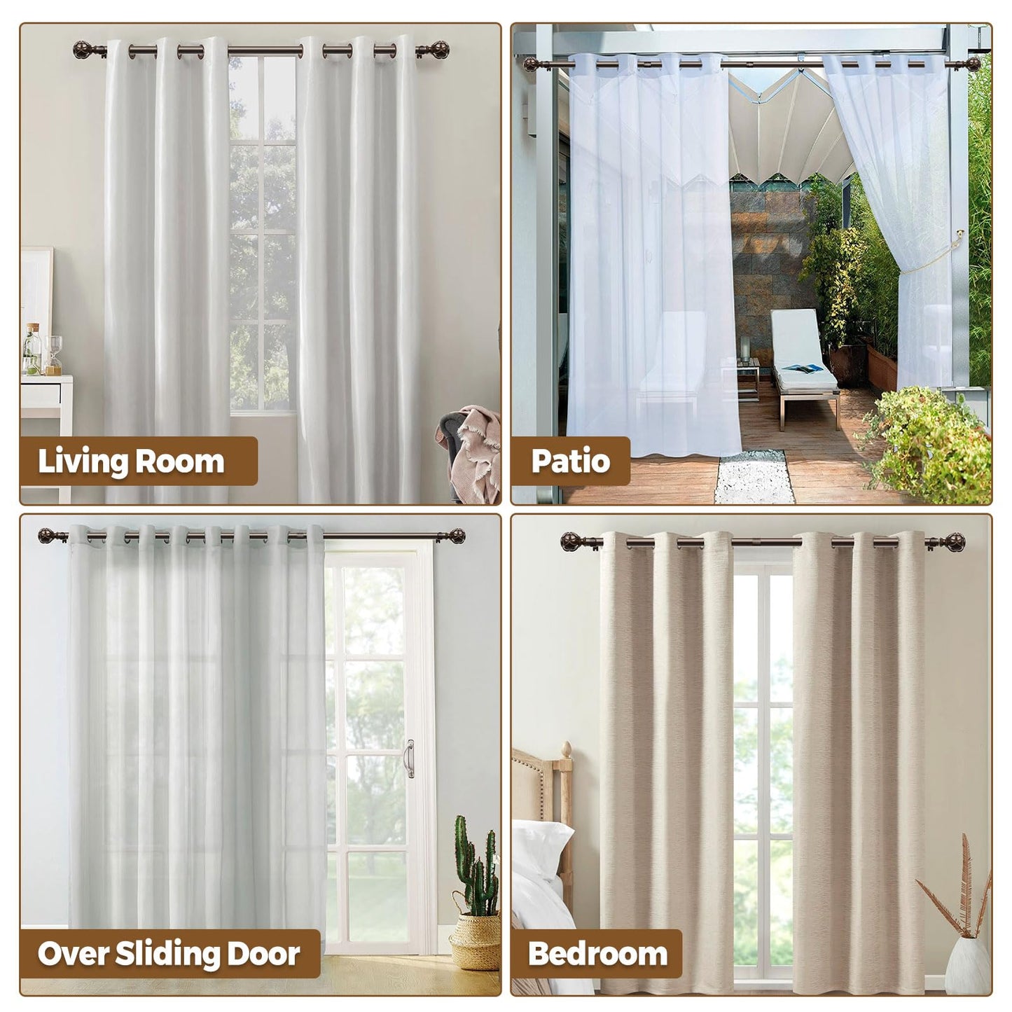 KAMANINA 2 Pack Curtain Rods for Windows 48 to 84 Inch, Antique Bronze Heavy Duty Curtain Rod Adjustable, 7/8 Inch Single Decorative Drapery Rods 32 to 86 Inch(2.6-7.1Ft), Netted Texture Finials
