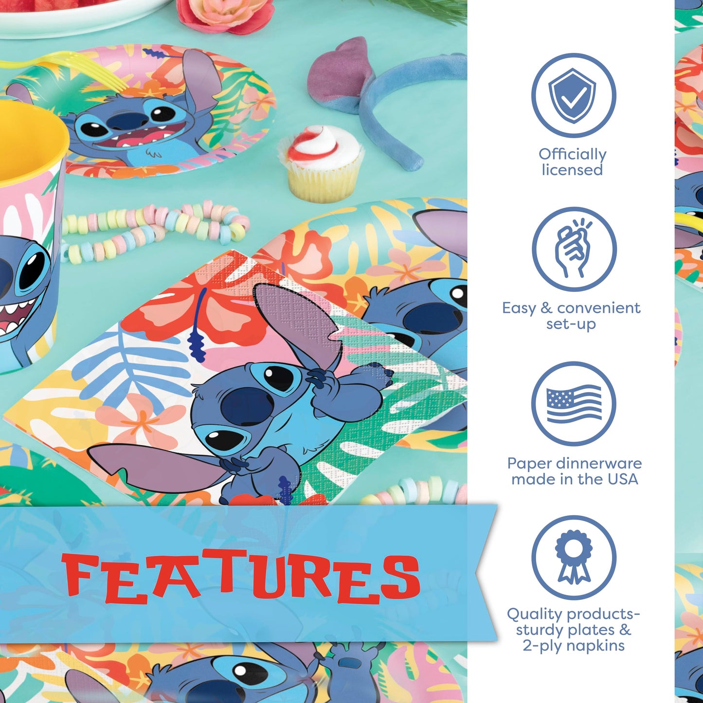 Stitch Plates and Napkins for 32 Guests | Lilo and Stitch Birthday Party Decorations | Officially Licensed