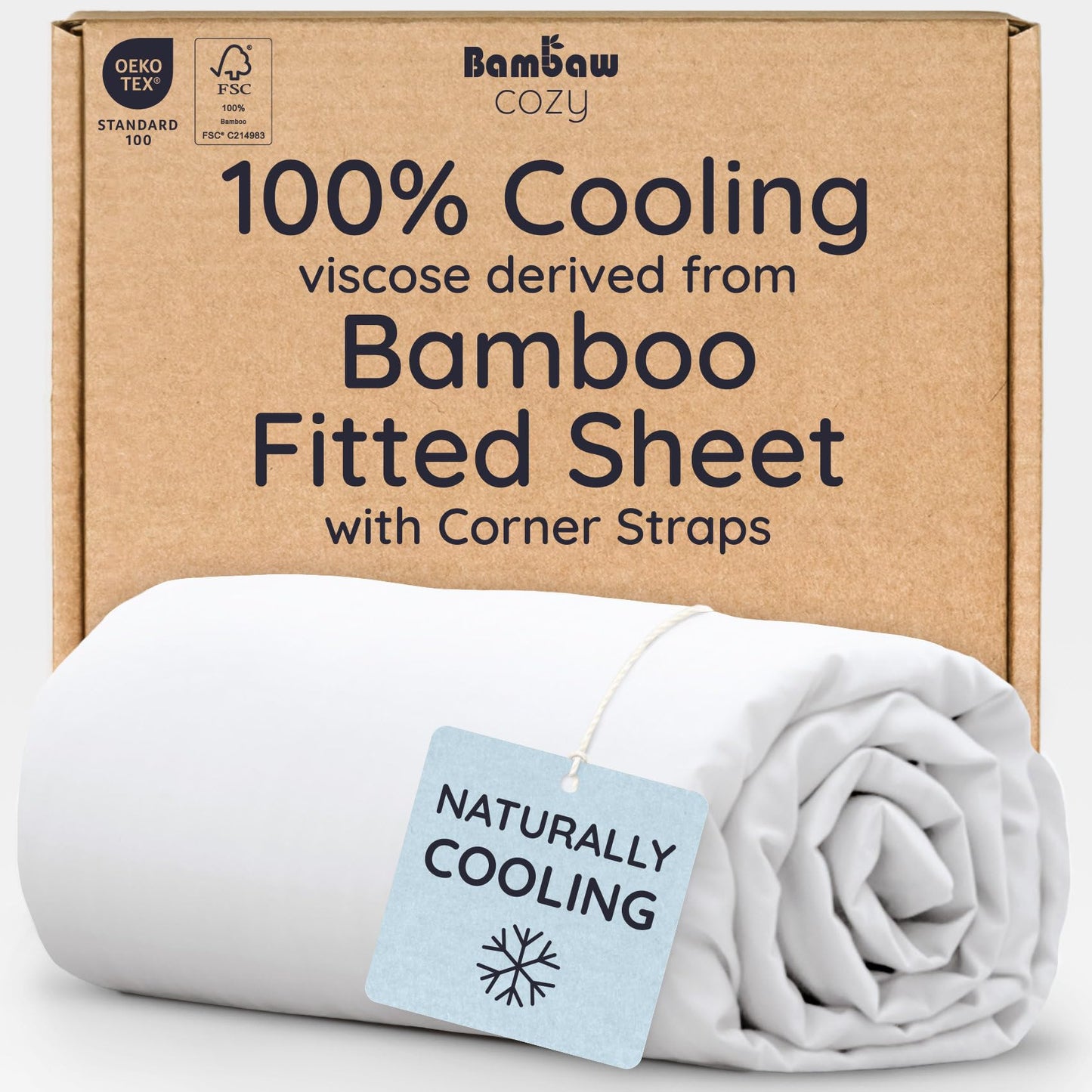 Bambaw King White Fitted Sheet Only, 100% Viscose Derived from Bamboo Sheet, Cooling Fitted Sheet King Size, 16” Deep Pocket Sheet (White)