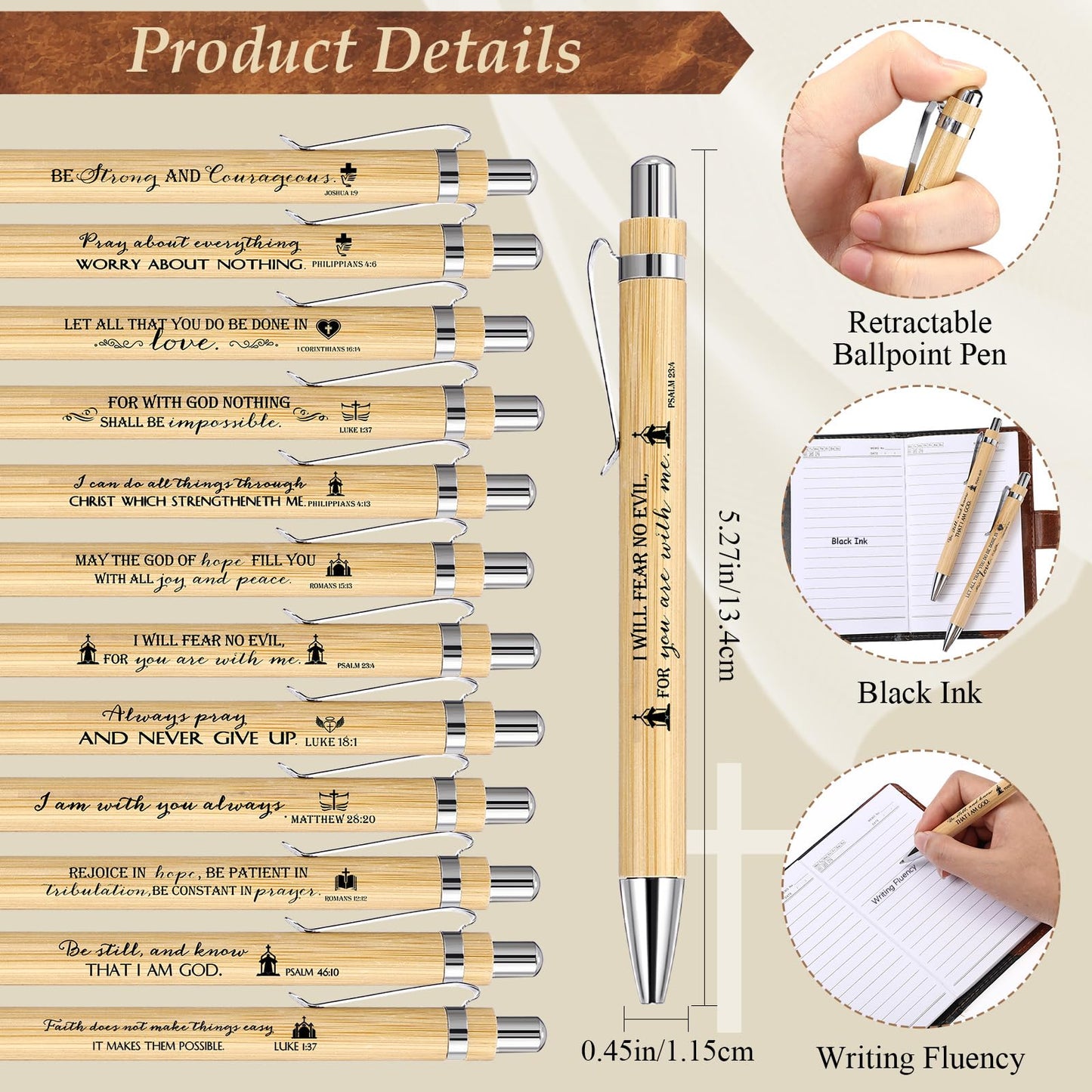 Spakon 24 Sets Christian Father's Day Bulk Gift Prayer Journal Leather Bible Study Notebook Verse Ballpoint Pen Religious Scripture Notepad for Graduates Church Clergy Gift Sunday School
