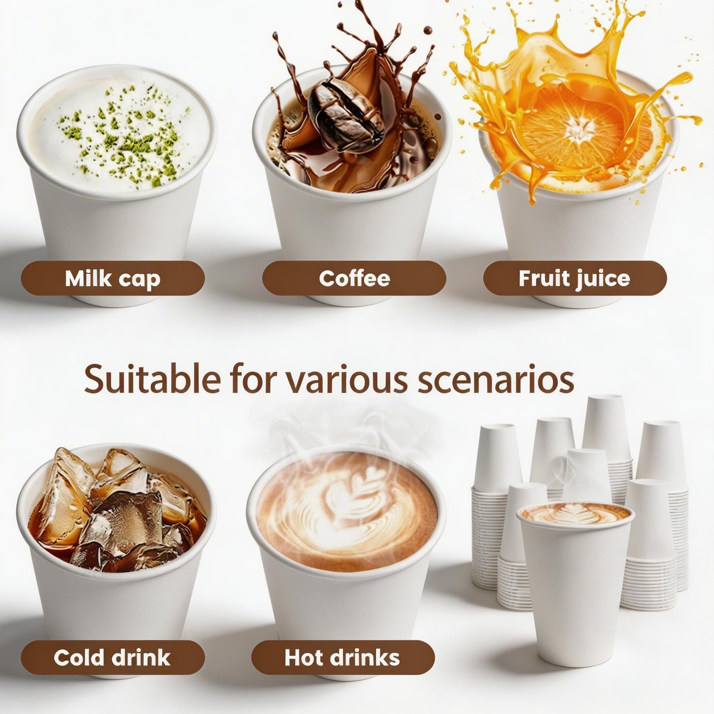 MOUMOULIFE Disposable Paper Coffee Cups 12 oz 500 Count Bulk, Leak-Proof White Paper Cups for Hot & Cold Beverages, Ideal for Party, Office, Home, Travel