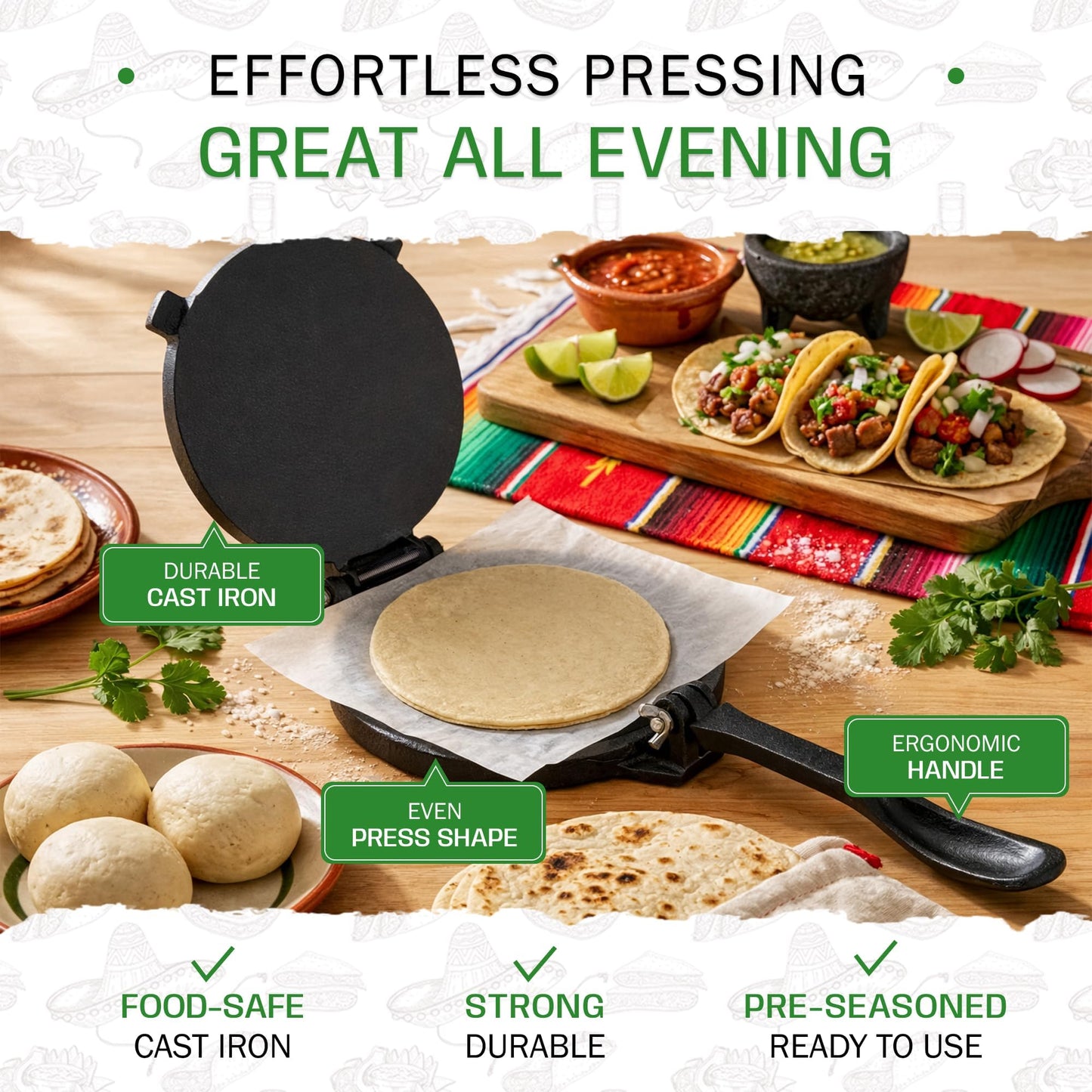 Tortillada – Premium Tortilla Press Cast Iron with Recipes E-Book (12 Inch)