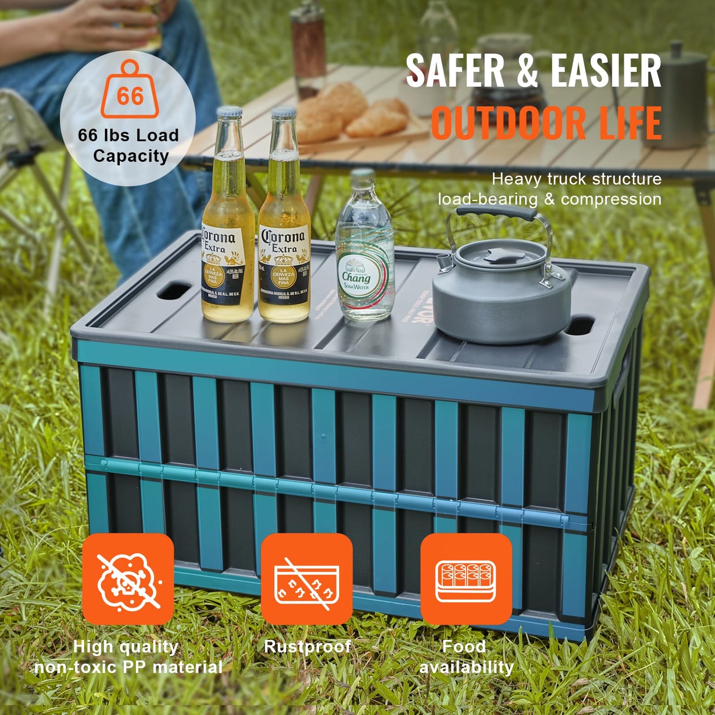 VEVOR 65L Collapsible Storage Bins with Lids 3 Packs, Stackable Utility Crates with Handles, Large Folding Containers for Organizing Tools, Books, Food, Drinks, Camping&Transport