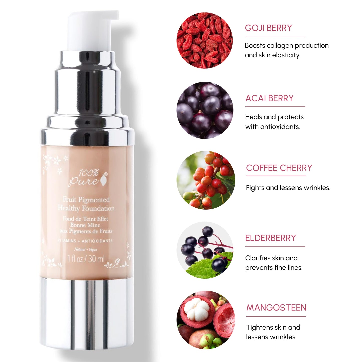 100% PURE Fruit Pigmented Healthy Foundation, Alpine Rose, Liquid Foundation Makeup, Anti-aging, Full Coverage, Matte Finish - 1 Fl Oz