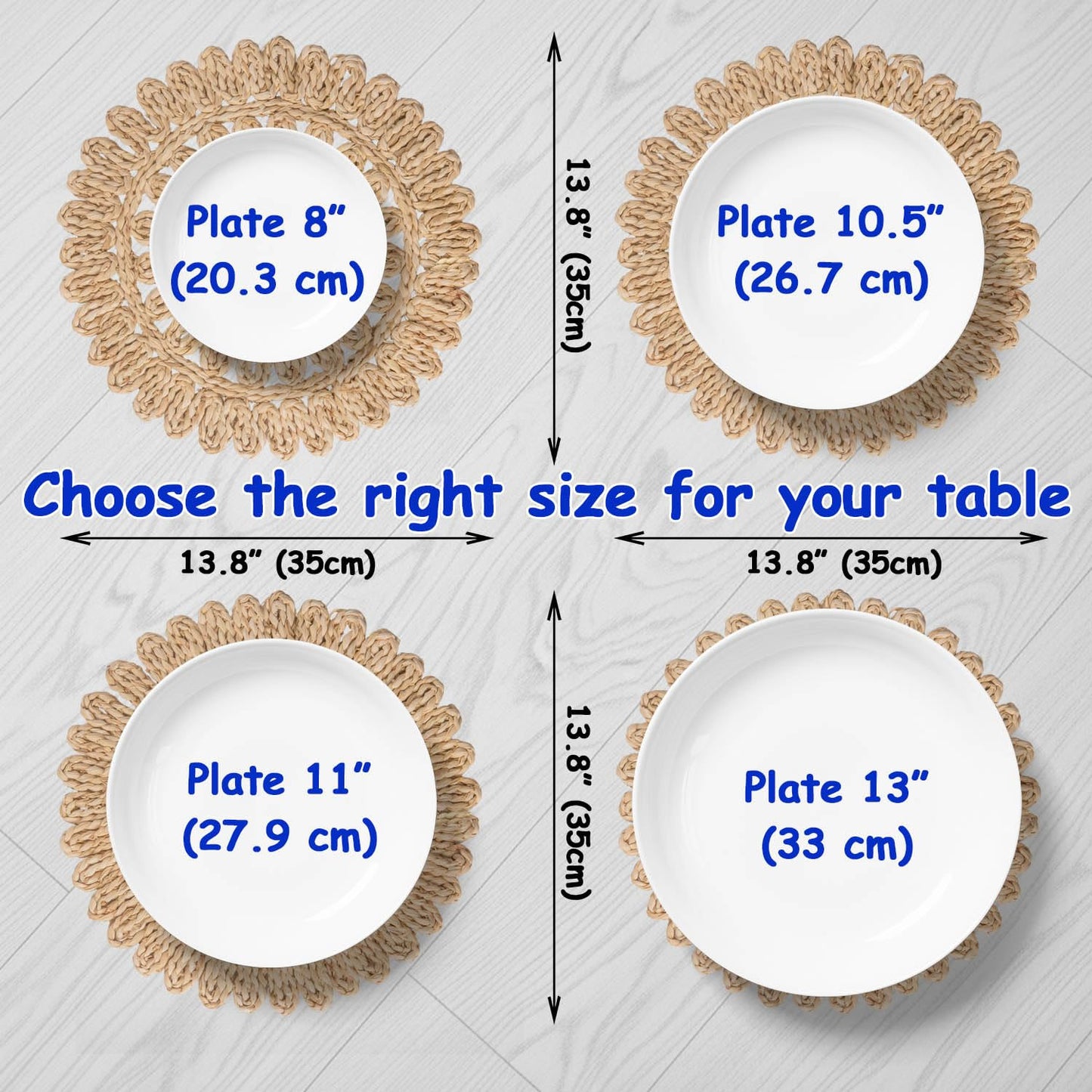 DELAQIKO 13.8" Round Corn Husk Placemats | Boho Woven Rattan Table Mats | Natural Spring Farmhouse Plate Chargers | Handmade Rustic Wicker Place Mats for Christmas Wedding (Set of 8)