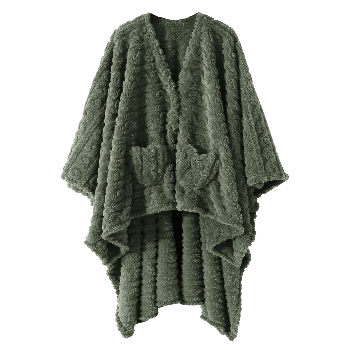 Mowkim Wearable Blanket Sherpa Fleece Shawl Blanket with Pockets for Adults Women and Men, Cozy Shawl TV Throw Blankets (Green, 58'' x 64'')