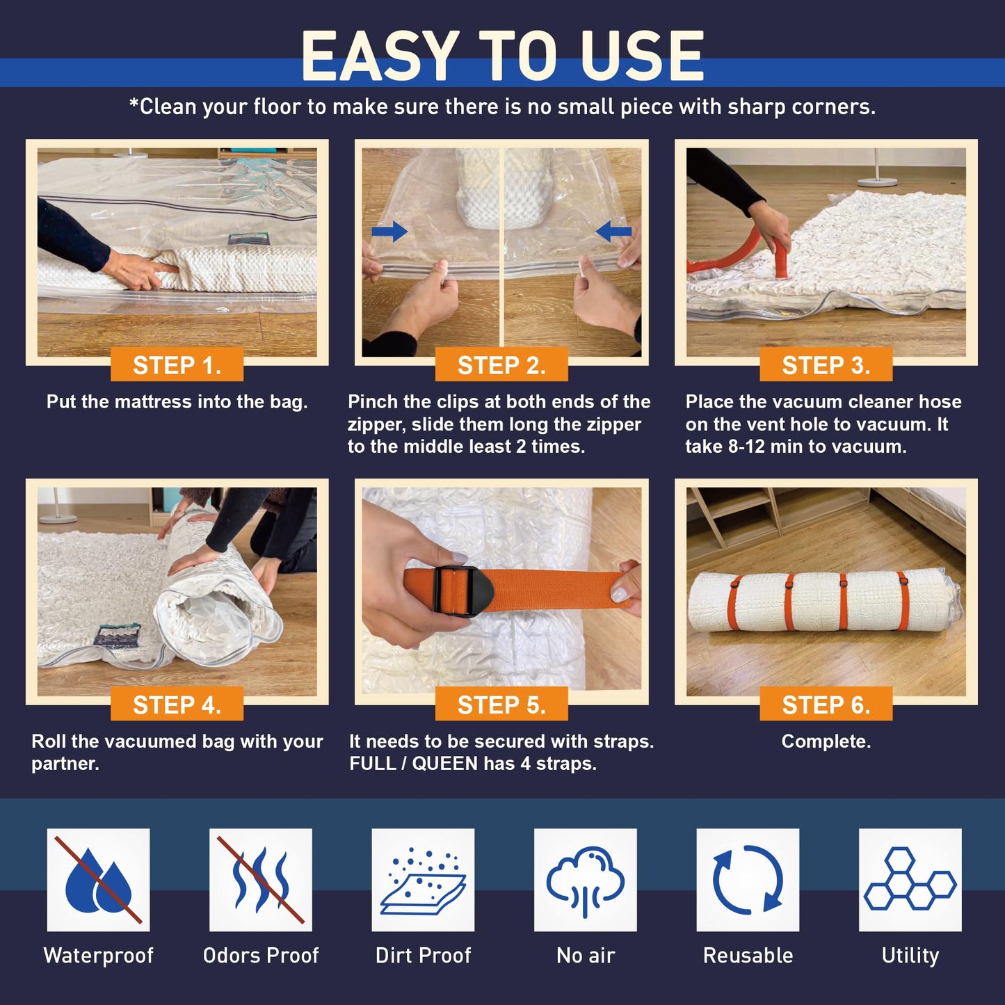 LVYSHOW Mattress Vacuum Storage Bag for Memory Foam, Latex and Hybrid Mattress, Easy Moving and Storage (Full/Queen Size)
