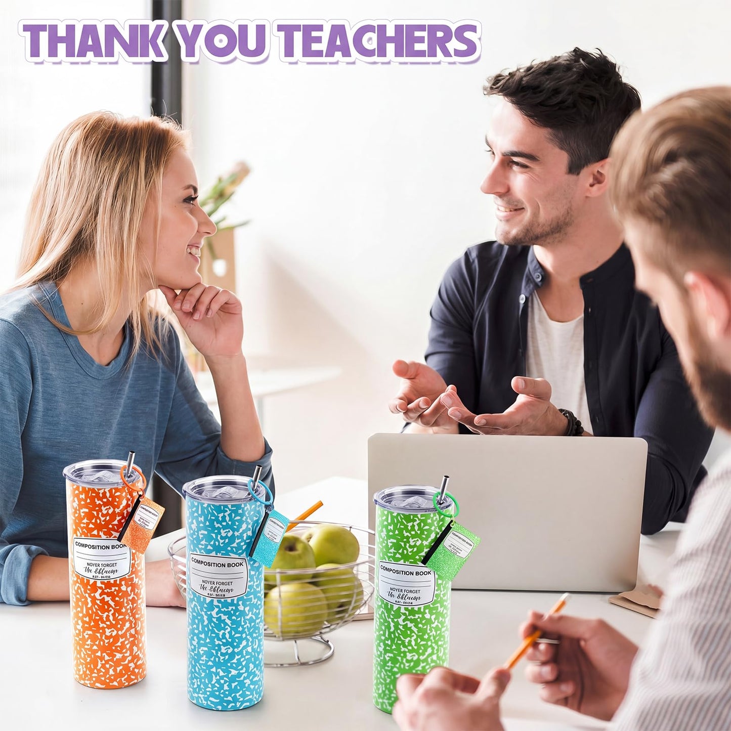 Geiserailie 5 Set Teacher Appreciation Gifts 20 oz Composition Book Tumbler Stainless Steel Cup Composition Keychains Teacher Appreciation Week Gifts Birthday End of Year Graduation (Multicolor)
