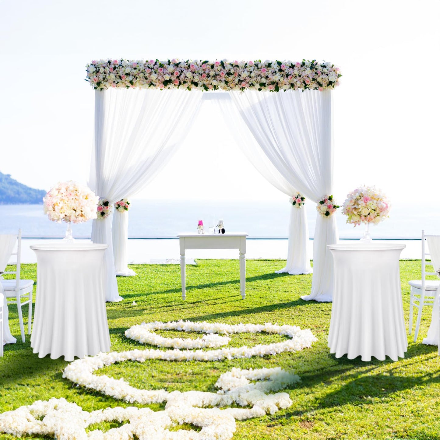 Bekith 4 Pack Round Spandex Stretch Cocktail Tablecloths with Natural Wavy, 32 x 43 Inch Cocktail Table Covers Round Table Skirt Fitted High Top Table Bar for Party Wedding Birthday Banquet (White)