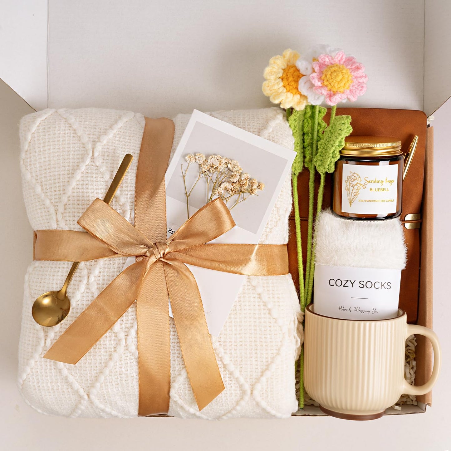 Get Well Soon Self Care Gift Basket for Women, Teacher Appreciation Gifts Thinking of You Care Package Mothers Day Birthday Box for Women Her Sister Wife Girlfriend Friend Grandma Coworker (White)