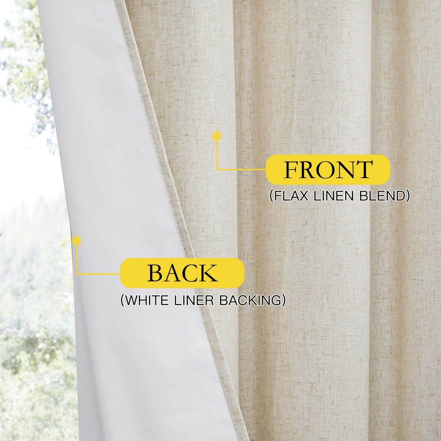 NICETOWN Natural 100% Blackout Linen Curtains 84 inch Long Burg for Living Room, 1 Pair, 62" Width Each Panel, Farmhouse Thick Completely Blackout Window Treatment Thermal Insulated Drapes