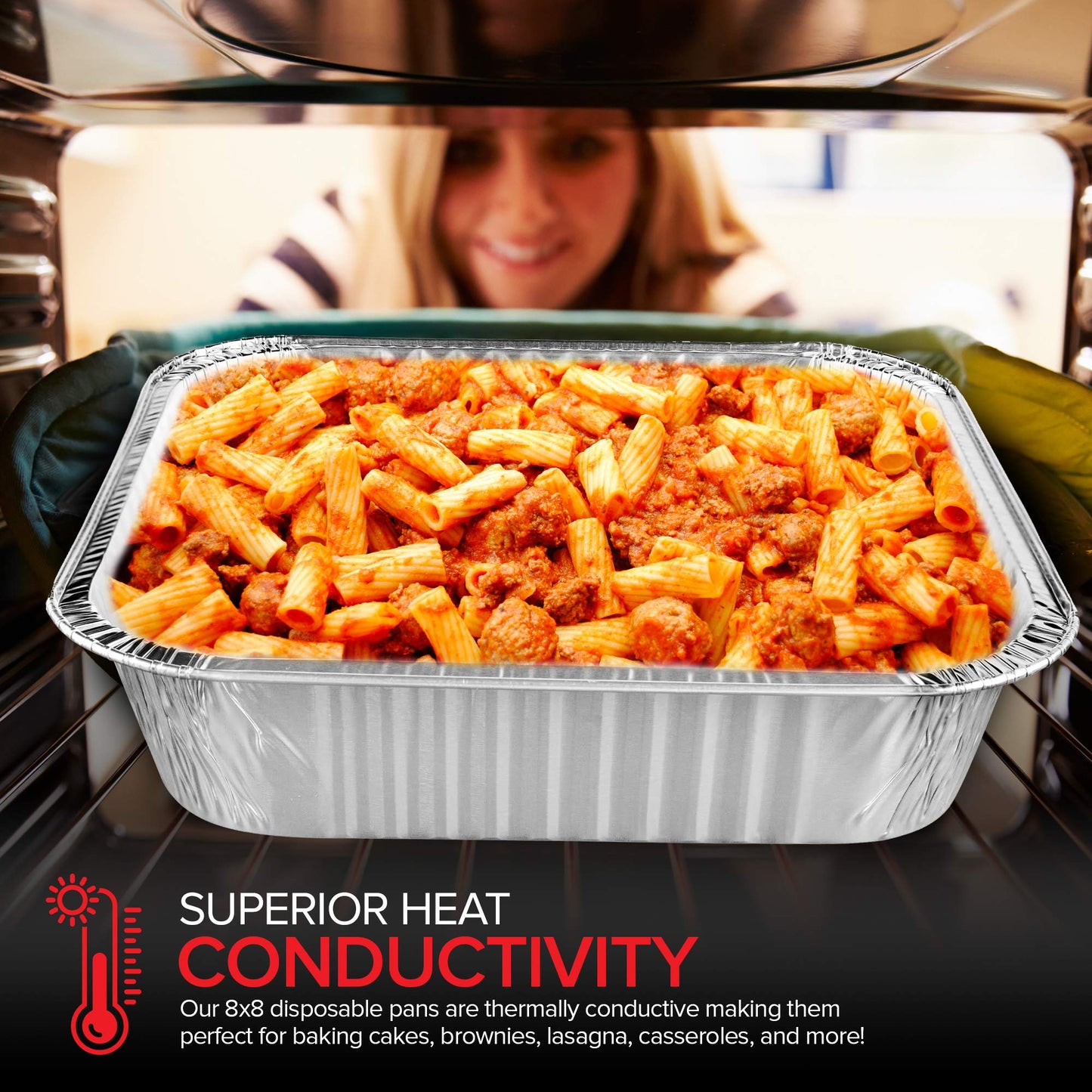 Stock Your Home 8” Square Foil Pans with Lids (50 Pack) - Foil Cake Pans with Covers - Aluminum Baking Pans - Disposable Cake Pans - 8 Inch Square Pans - Disposable & Recyclable Pans with Lids