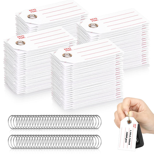 1000 Pcs Red Key Tags with Labels White Paper Key Tags with Rings 1.3x2.7 inch Key Chain Tags to Write On Bulk Tags Labeling Luggage for Car Markers Door Dealership Name (1000, White & Red, 1.3x2.7in)