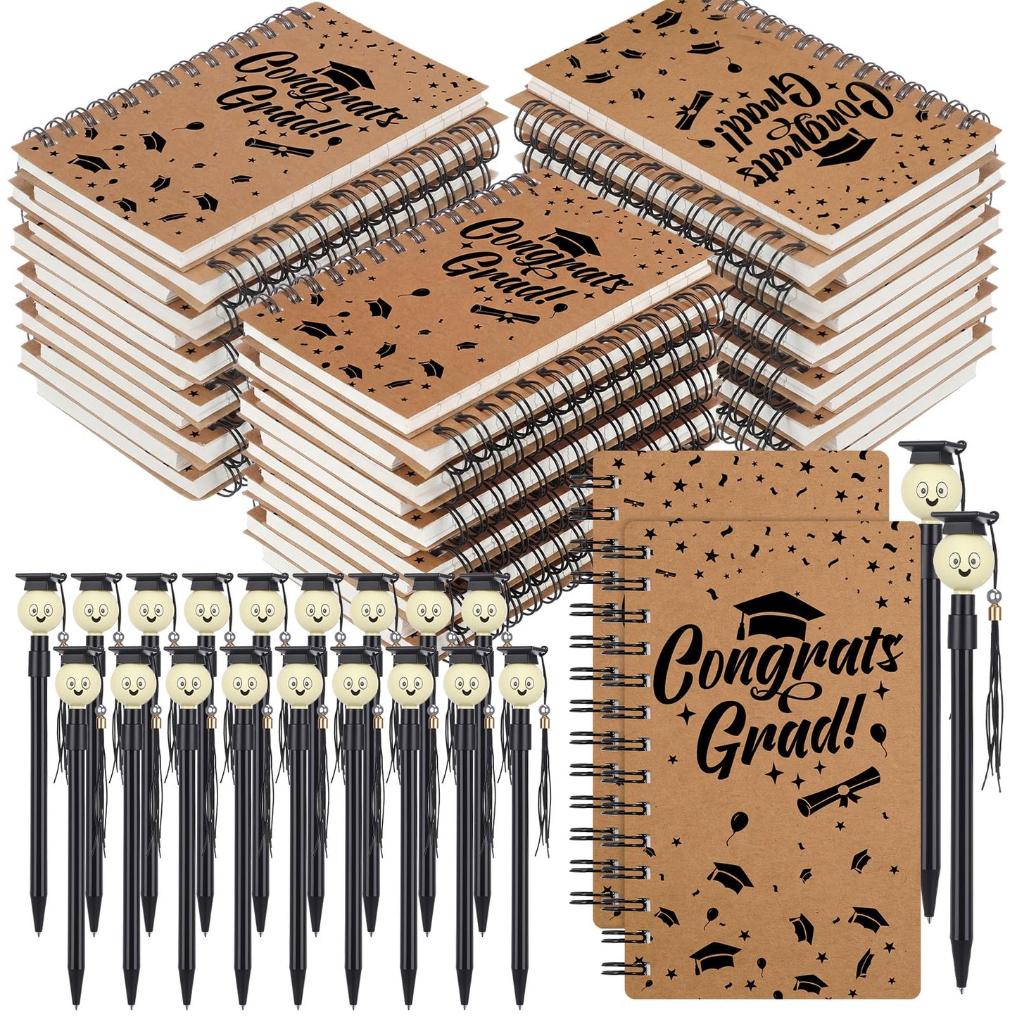 Resurhang 25 Sets Graduation Gifts Party Favors Bulk, Graduation Notebooks and Pen, Grad Cap Ballpoint Pens with Tassels Congrats Grad Spiral Journal Class of 2026 Gifts for College Graduate(Kraft)