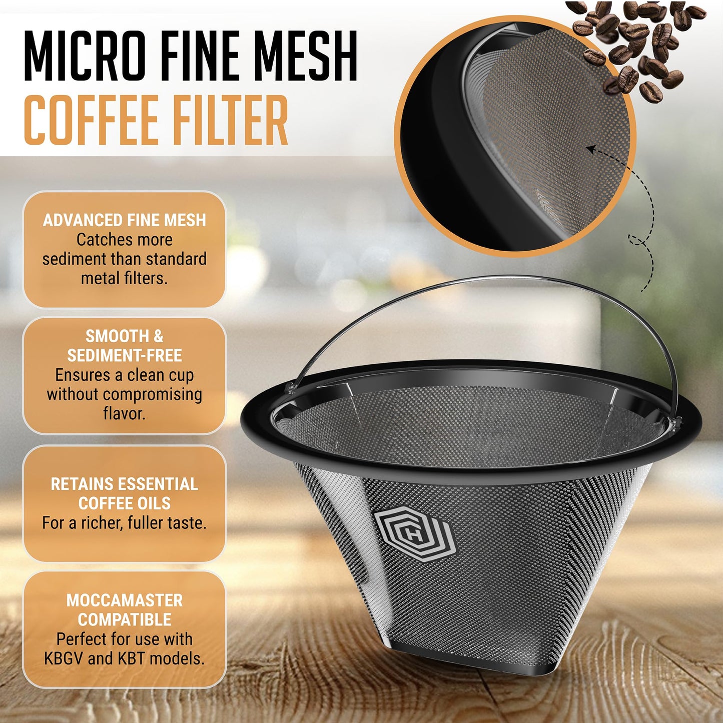 HEXNUB Reusable #4 Coffee Filter for Technivorm Moccamaster KBGV, KBT Coffee Machines, Durable Stainless Steel Mesh Metal Filter
