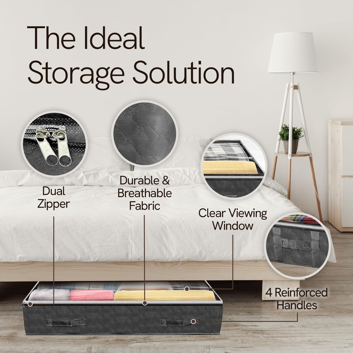 Reli. 90L Under Bed Storage Containers (8 Pack) | Closet Organizer with Clear Window | Underbed Storage Bins for Towels, Sweaters, Linens | Large Organizer for Closet (Gray)