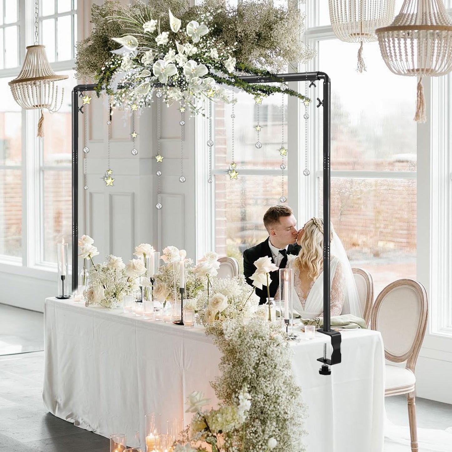 Over The Table Rod Stand with Clamps Adjustable 31-110 in Length 31-64 in Height Black Table Balloon Arch Hanging Stand with Storage Bag for Valentines Day Wedding Birthday Party Decoration
