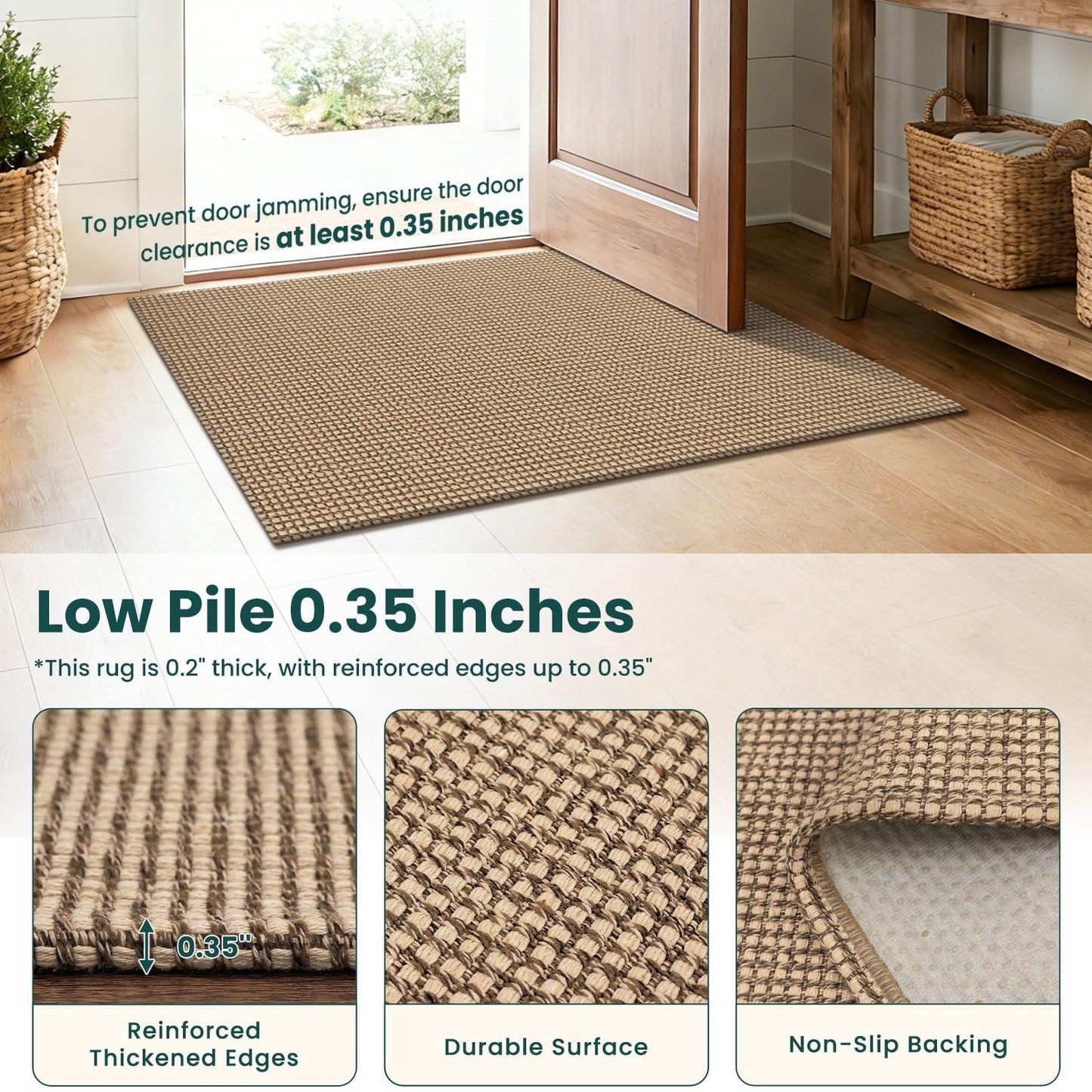 KOZYFLY Boho Rugs for Entryway 3x5 ft Washable Area Rug Non Slip Rubber Backed Entry Rug Woven Indoor Door Mat Cotton Kitchen Rugs Floor Carpet for Entryway, Foyer, Backdoor, Orange Beige/Tan/Brown