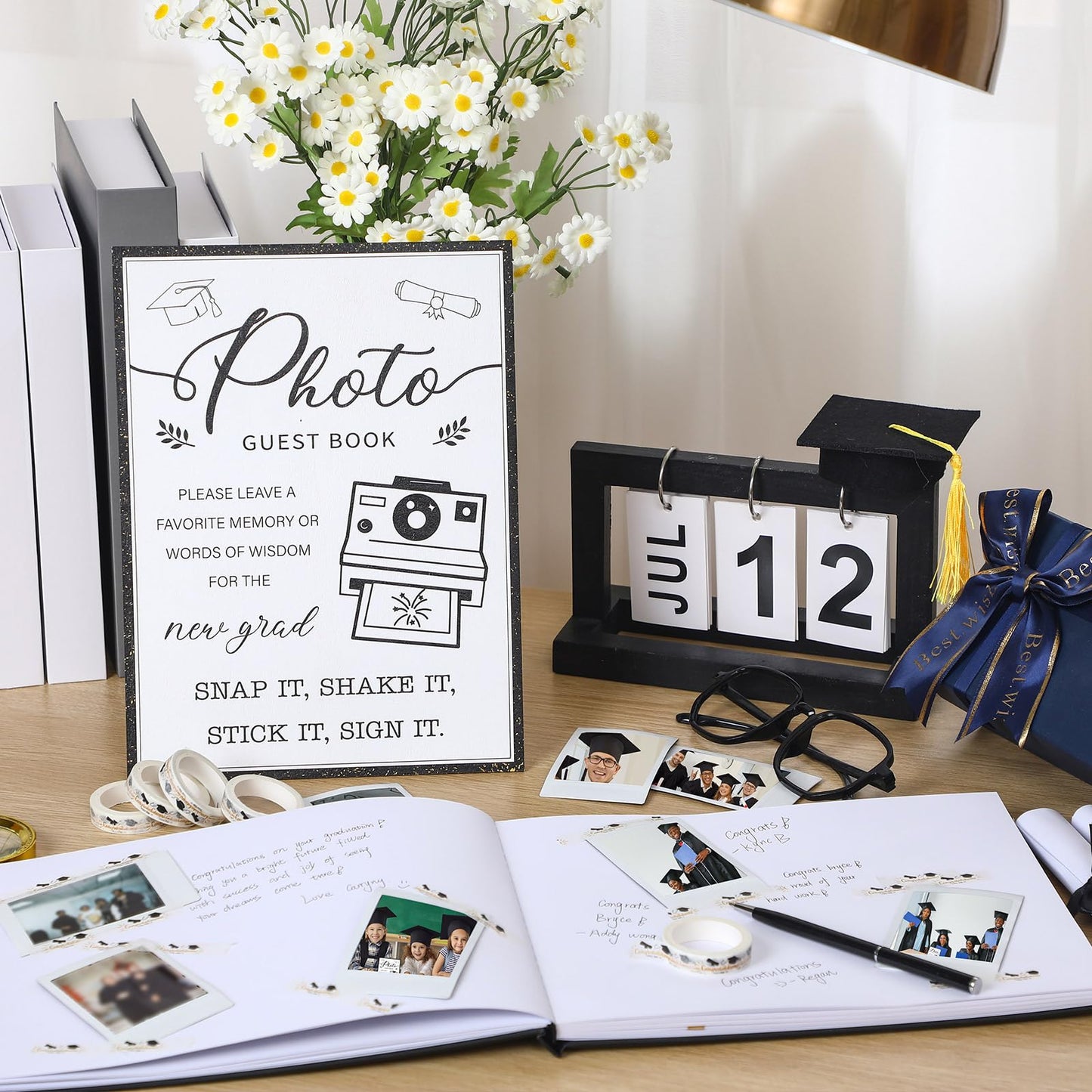 Engrowtic 2026 Graduation Guest Book with Photo Sign Decorations Guest Book Sign 100 Pages Class of 2026 Scrapbook Album DIY Tape Signature Pen for Grad Party(Graduation)