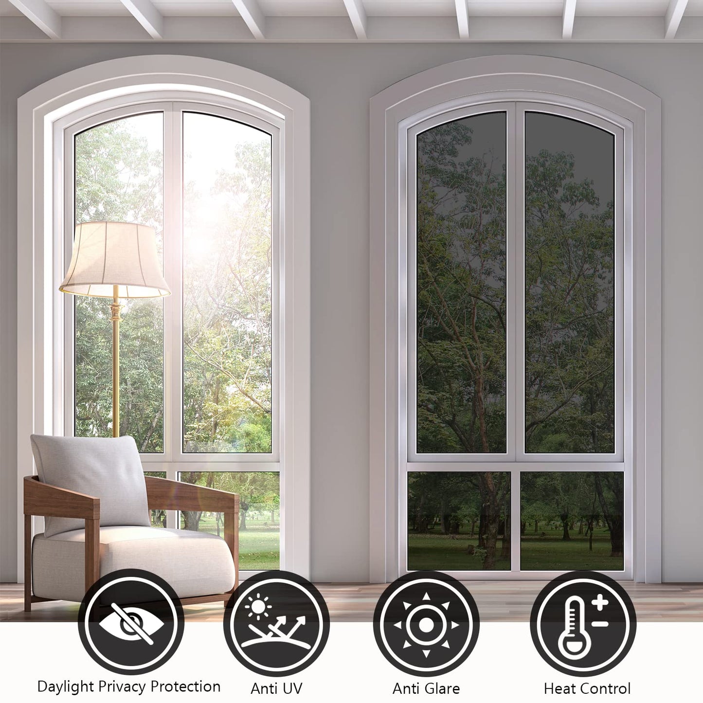 KESPEN Window Film One Way Daytime Privacy Static Cling Sun Blocking Anti UV Reflective Window Tint for Home and Office, Black-Silver, 23.6 Inch X 13.1 Feet