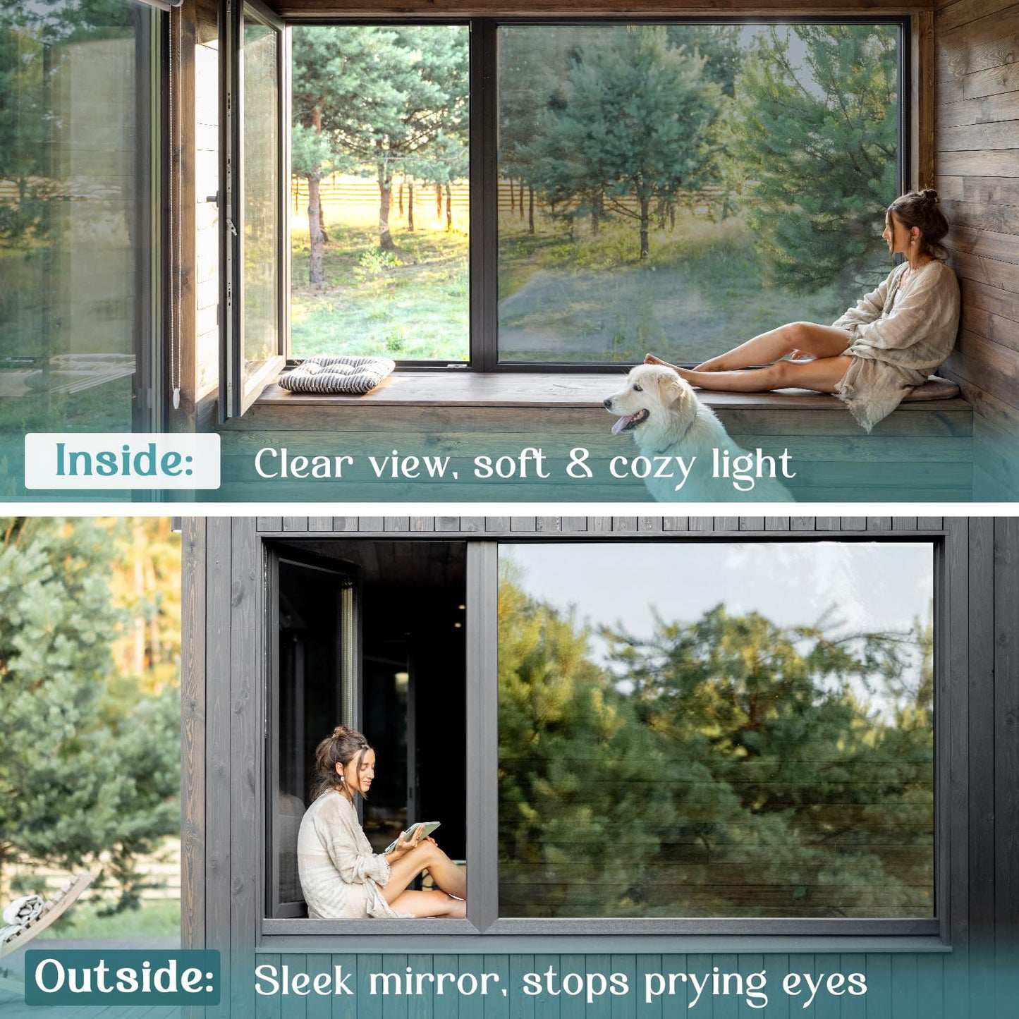 Haton Window Privacy Film One Way Window Tint for Home, Sun UV Blocking Heat Control Reflective Mirror Film, No Glue Static Cling See Out Not in Glass Door Covering, Silver, 29.5" x 157.4"