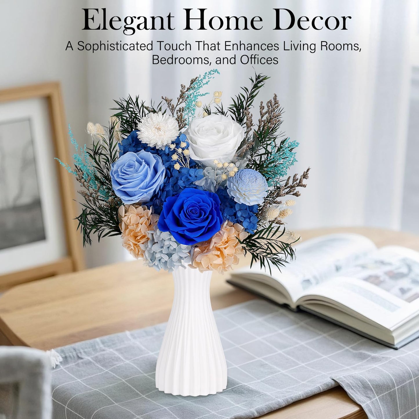 Preserved Flowers Bouquet - Forever Flowers for Delivery, Real Eternal Roses Bouquet, Mothers Day Gifts for Mom Grandma Wife, Anniversary Birthday Gifts for Women, Blue