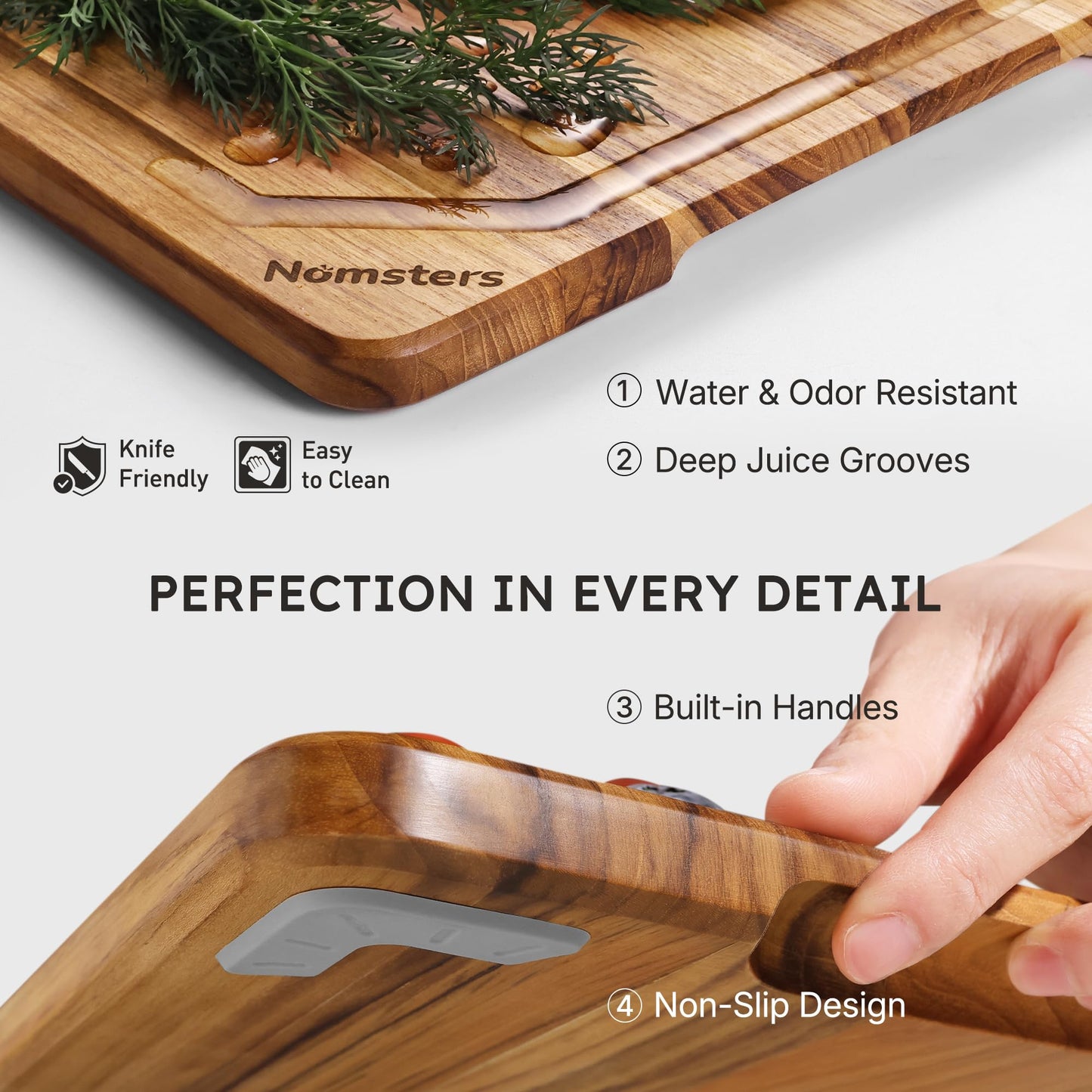 3 Pack Teak Wood Cutting Board Set for Kitchen Charcuterie Board Serving Heavy Duty Non Toxic Slip Hardwood Over Sink Solid Thick Haus Wooden Chopping Board Large Big Small Meat Best Essential Gift