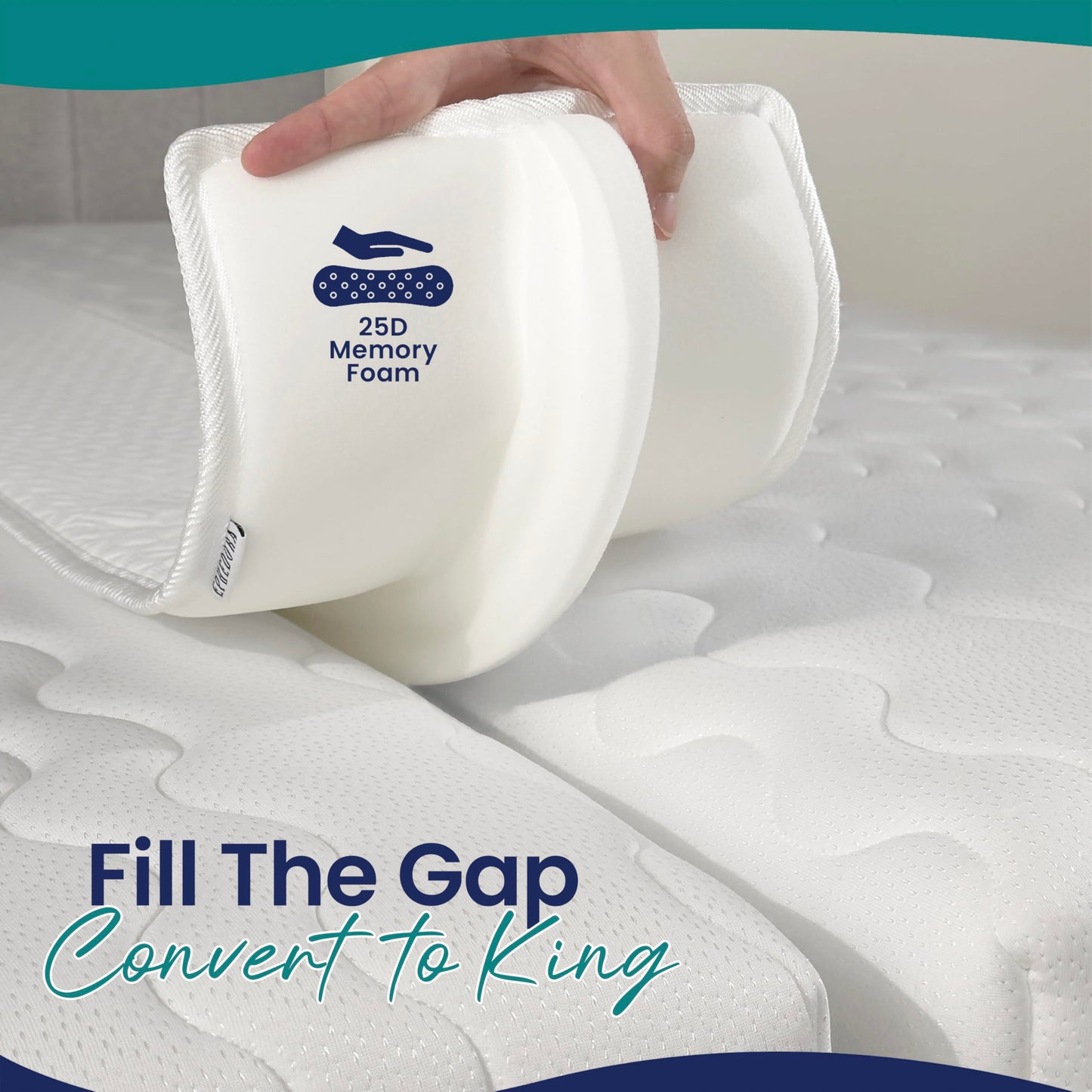EPHEDORA 12" Extra Wide Bed Bridge Twin XL to King Converter Kit - Split King Gap Filler for Adjustable Bed - Mattress Connector & Gap Filler for Bed - Heavy Duty Metal Buckle Strap - 25D Memory Foam