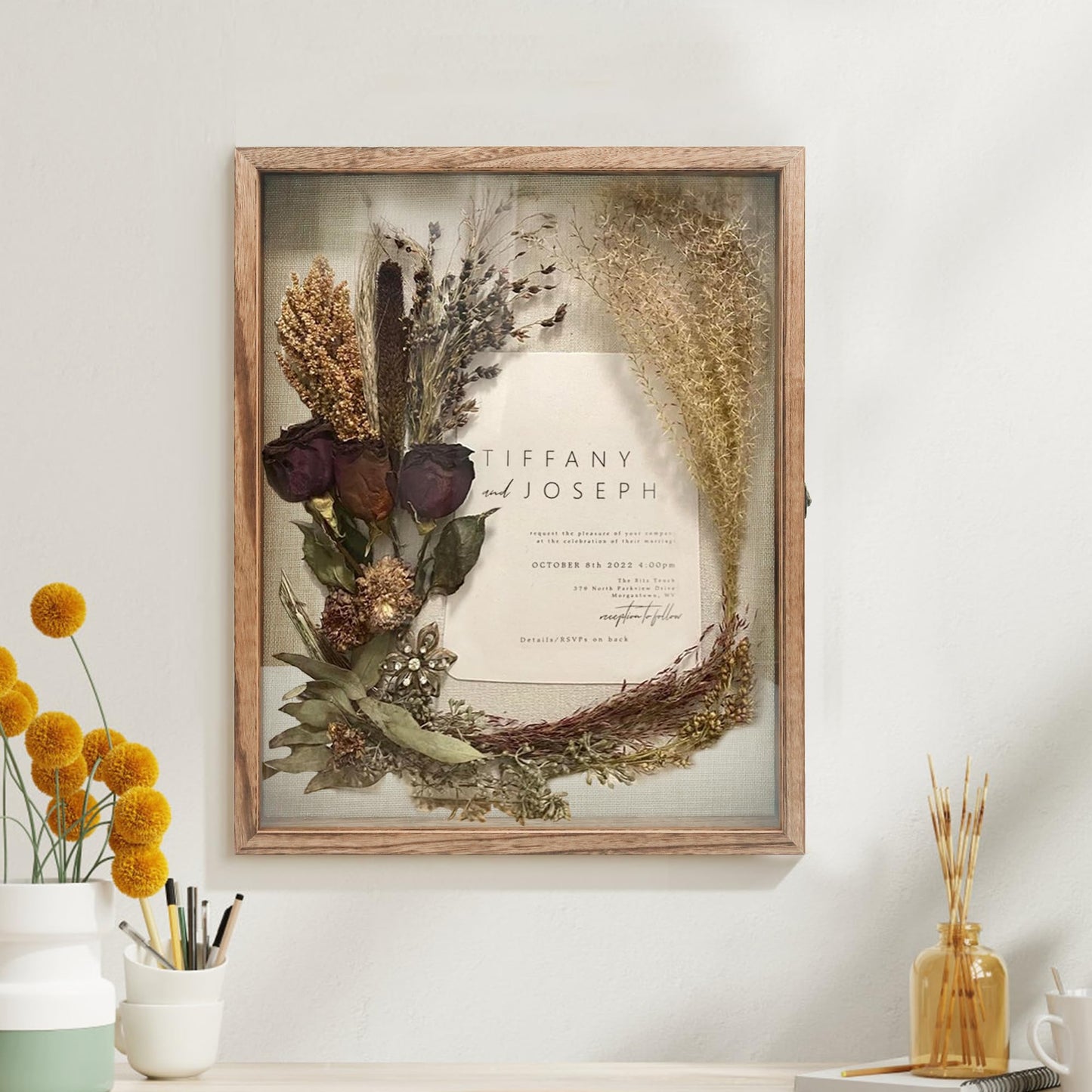 GraduationMall 16x20 Shadow Box Frame Solid Wood Glass Door Display Case with Linen Back and 6 Stick Pins,1.5 inches Interior Depth,Ideal for Memorabilia Pictures Flowers Medals Tickets