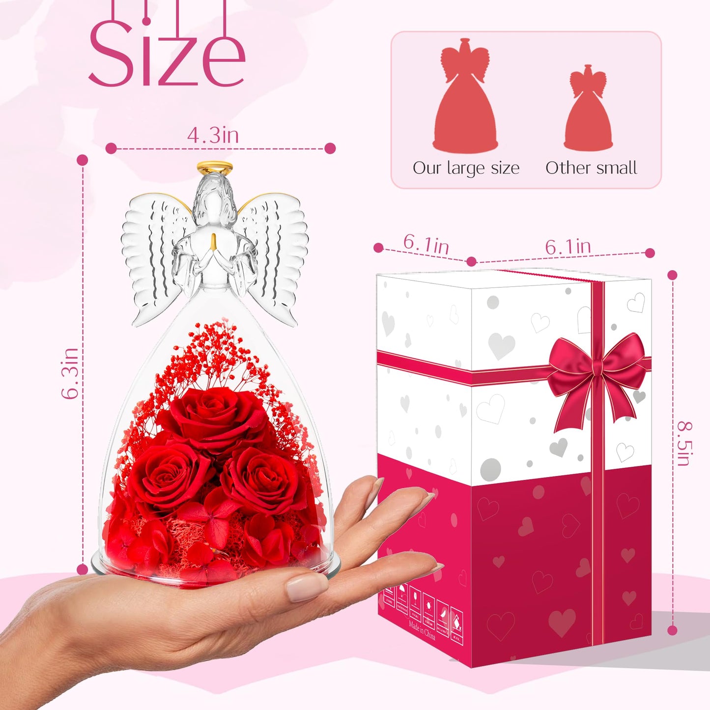 Agrul Mothers Day Flowers Gifts for Mom Women,Forever Real Roses in Angel Figurines,Mothers Day Roses Gifts for Grandma Wife/Red