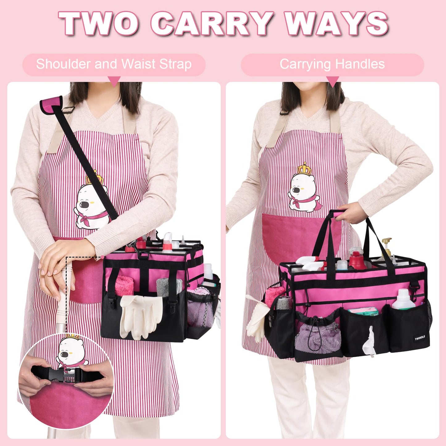Extra-Large Wearable Cleaning Caddy With Detachable Divider,Cleaning Caddy For Cleaning Supplies Large Cleaning Supply Caddy With Adjustable Shoulder Strap & Waist Belt For Cleaners