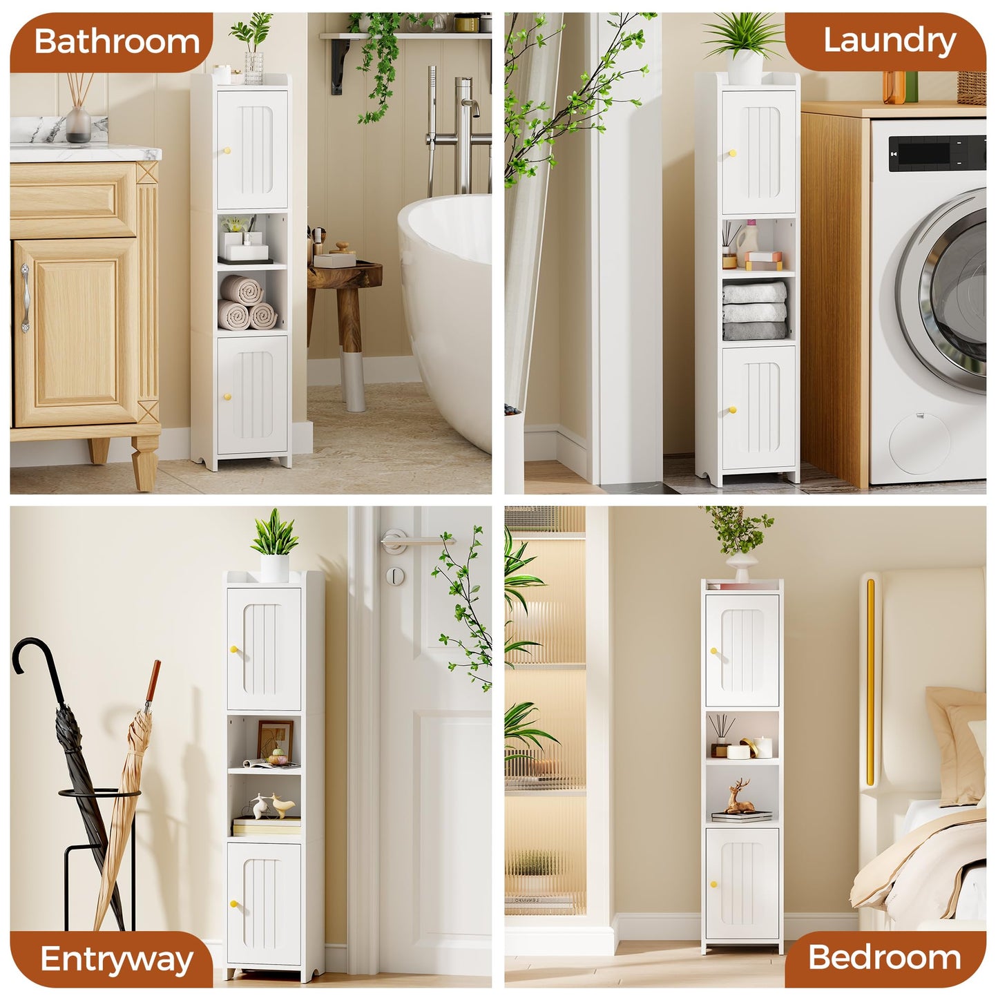 ANWBROAD Slim Bathroom Storage Cabinet Corner Narrow Cabinet with 2 Doors and Adjustable Shelf Freestanding Small Bathroom Organizers and Storage for Small Spaces, Kitchen, Living Room White USBC011W