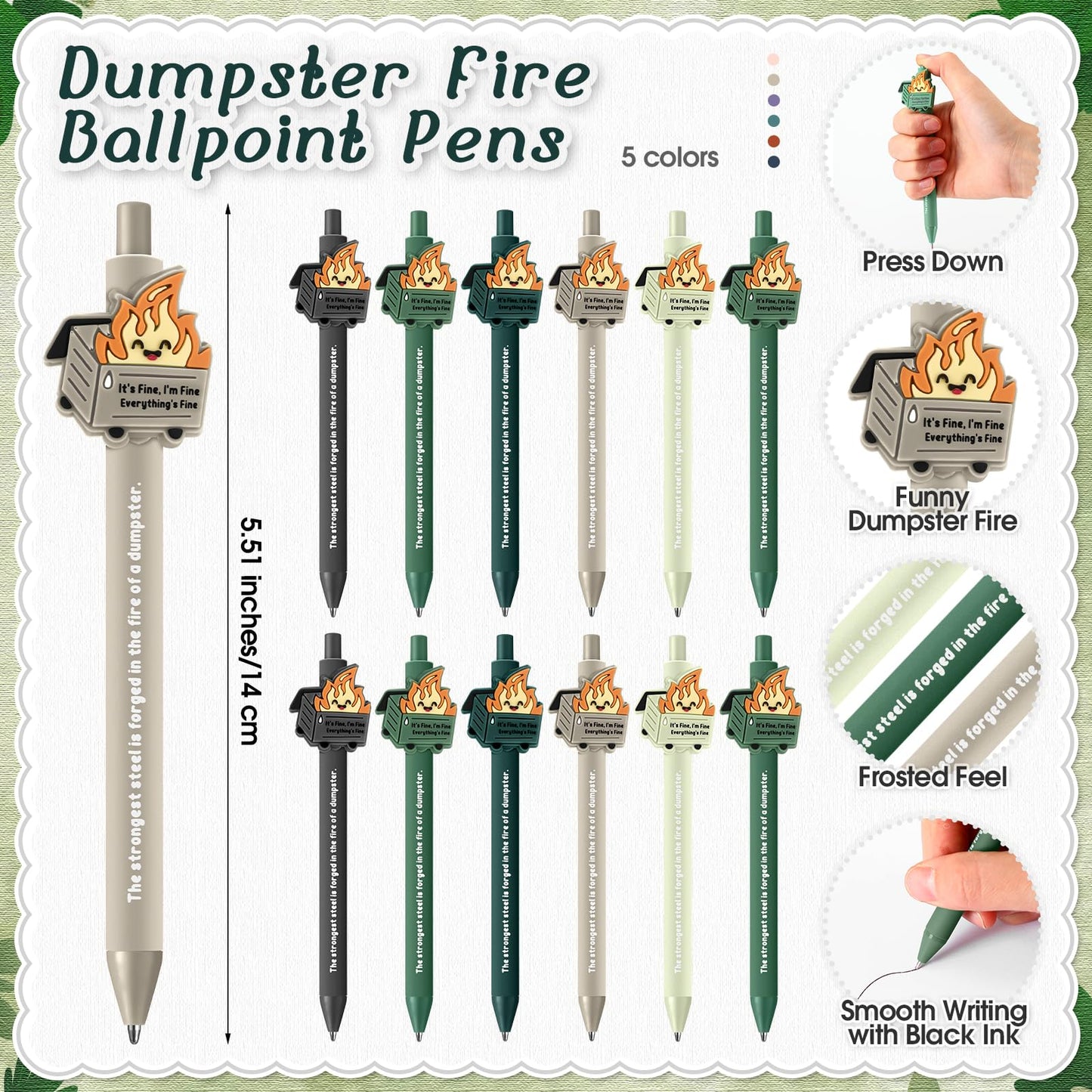 48 Sets Dumpster Fire CNA Week Gifts Dumpster Fire Badge Reel and Pens Bookmark Funny EMS Gifts Retractable Badge Holder for Graduation Response Team Office Nurse Teacher Employee Coworker