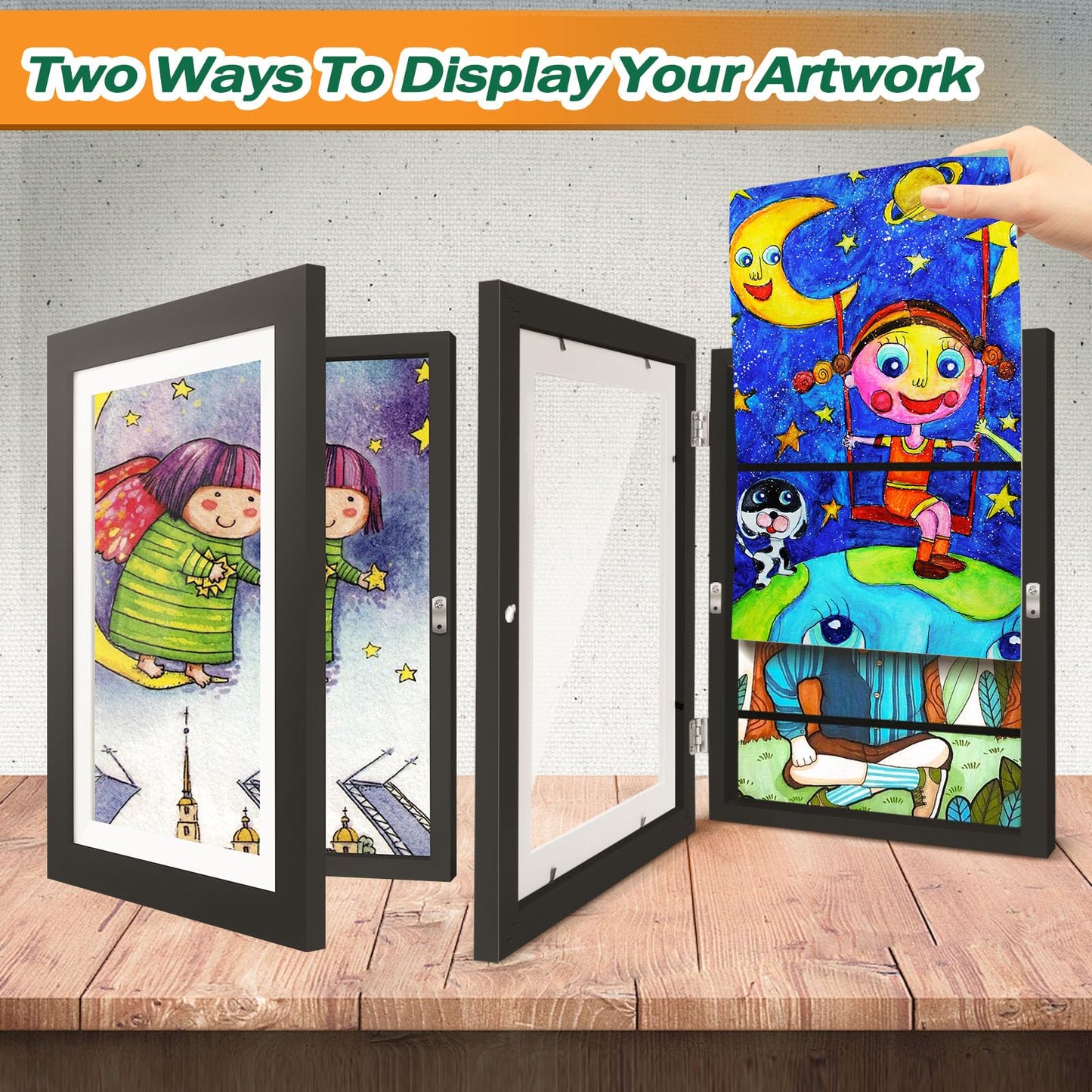 HEPFLANZE 4 Pack Kids Artwork Frames Changeable 8.5 x 11 Inch Children Art Projects Kids Art Frames Front Opening Picture Display Frame, Black