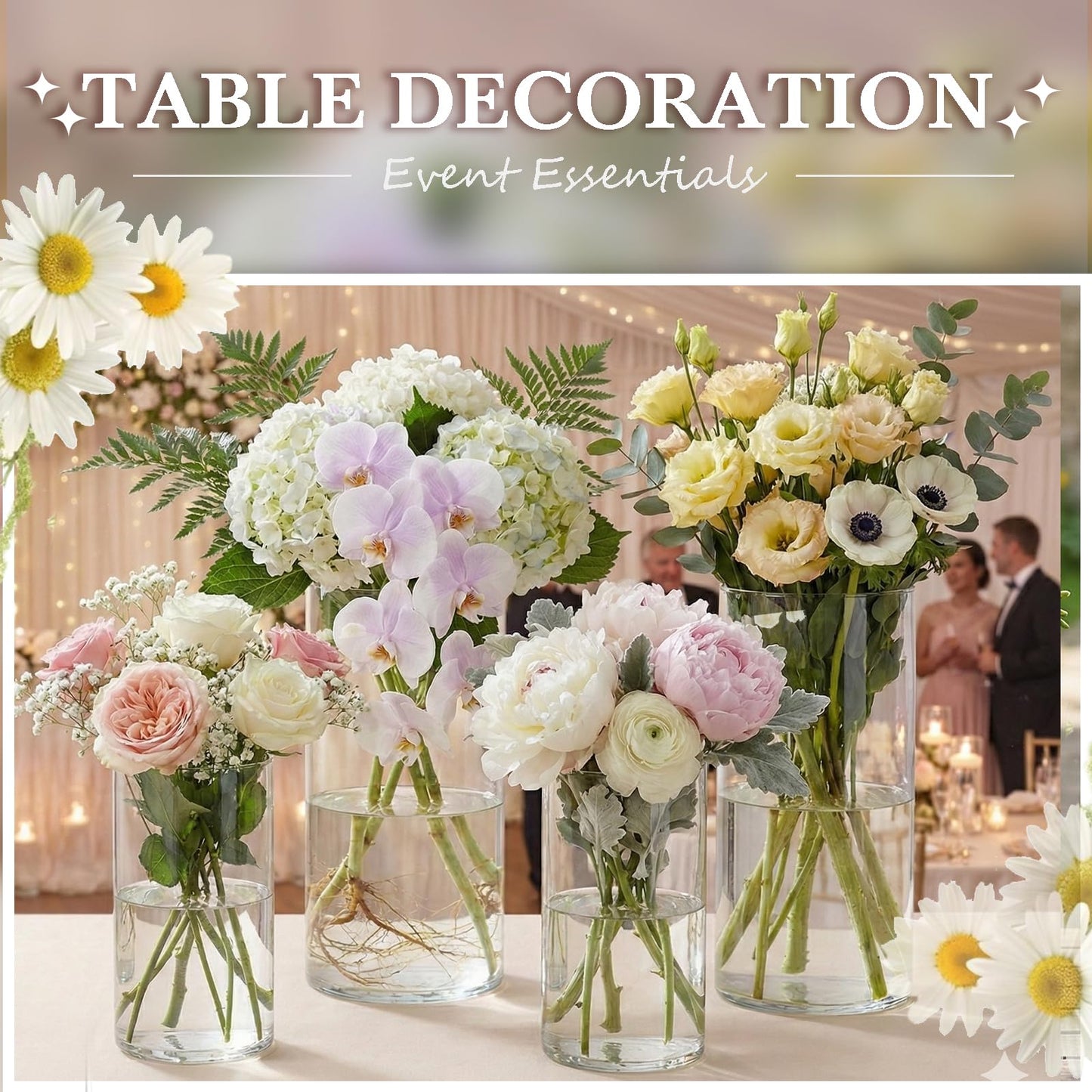 Wehomai 24pcs Glass Cylinder Vases for Centerpieces,Clear Flower Vases for Wedding Decorations and Indoor Home Decor, Hurricane Candle Holder for Table Shelf, Party