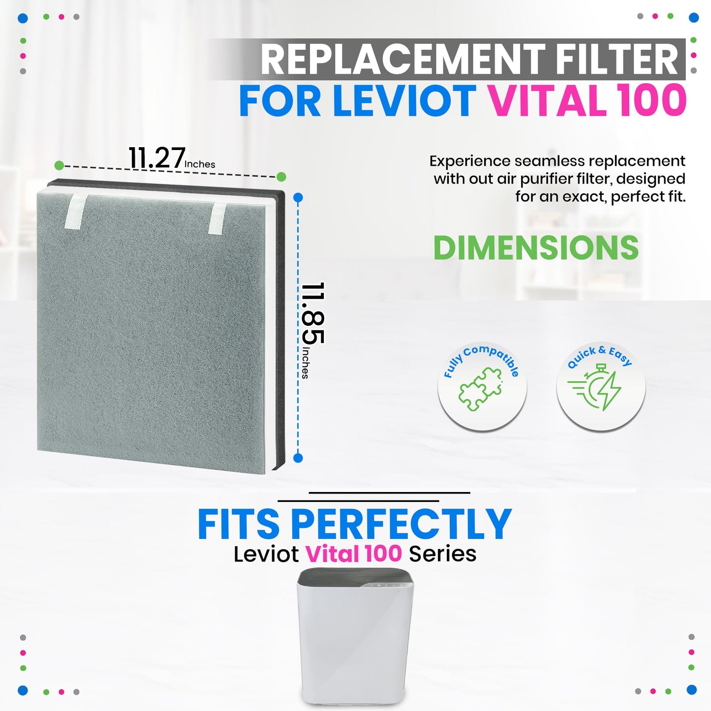 Bagean Vital 100 Replacement Filter for Levoit Air Purifier Compatible with Levoit Filter Replacement - Certified H13 True HEPA with Activated Carbon Filters 99.97% Particles and Purifies Air (3-Pack)