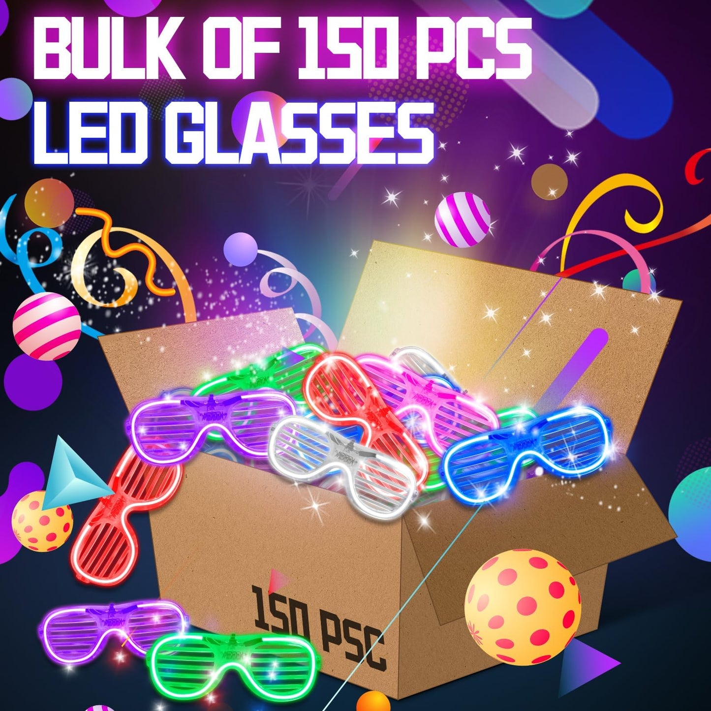 150 Pack Light up Glasses(6 Colors) with 3 Flashing Mode, LED Glasses Bulk For Halloween Neon Rave Party Supplies, Glow in the Dark Party Favor Glasses for Carnival Festival Birthday Wedding Adult Kid