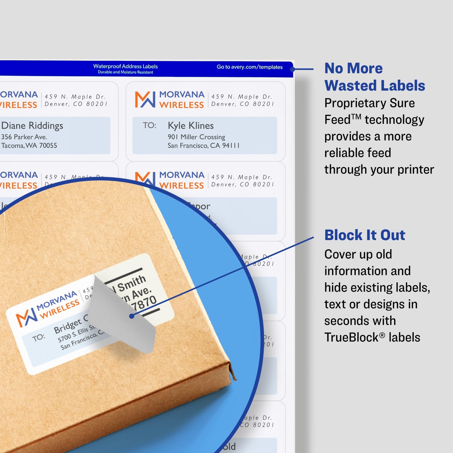 Avery Printable Shipping Labels, Sure Feed Technology, 3-1/3" x 4", White, 600 Blank Mailing Labels (8464)