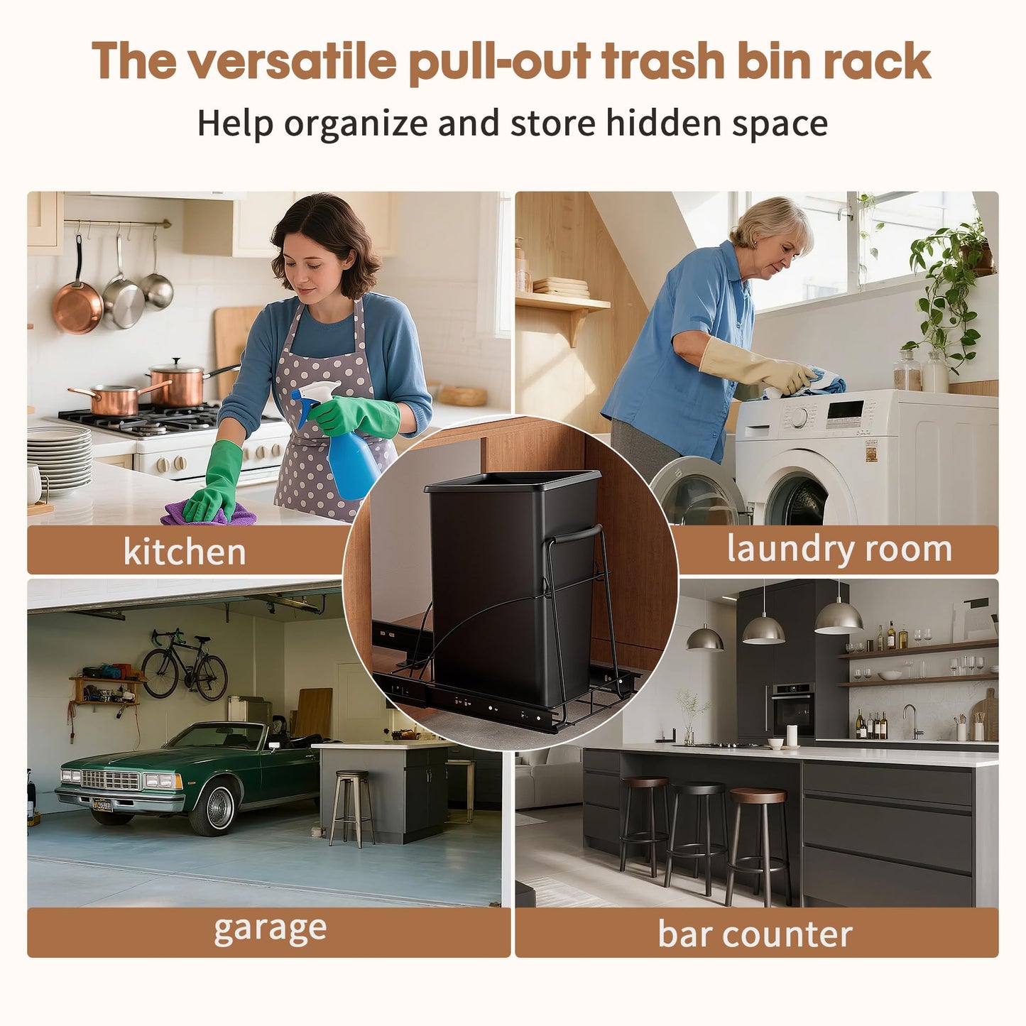 lifancy Pull Out Trash Can Under Cabinet Shelf - Under Sink Trash Can Pull Out Slider for 30–35 Quart Cans Up to 80 lb - Cabinet Trash Can Pull Out Kit - (Can Not Included)